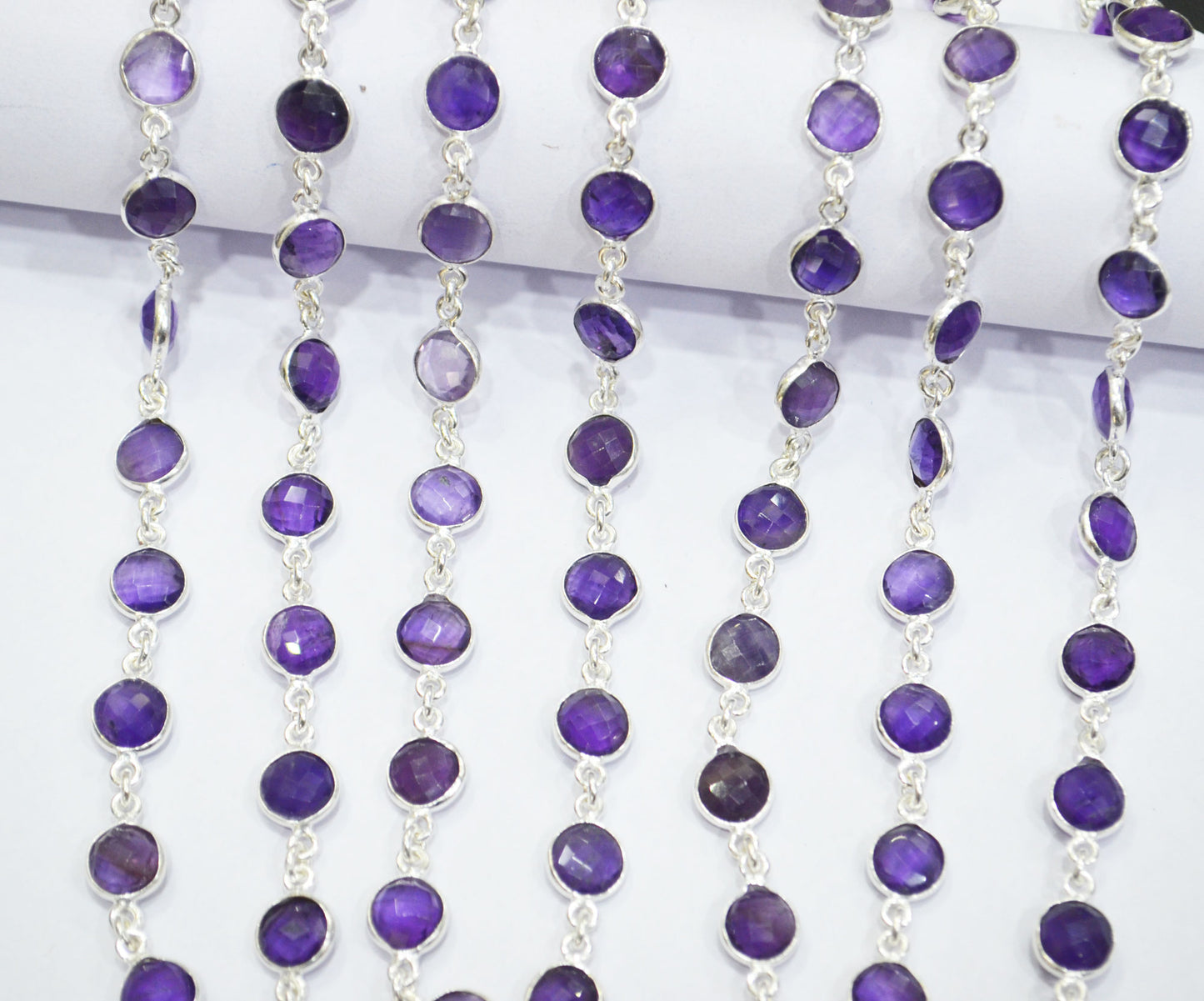 Amethyst Faceted Coin Shape Connector Chain , 8 mm , RB-6663