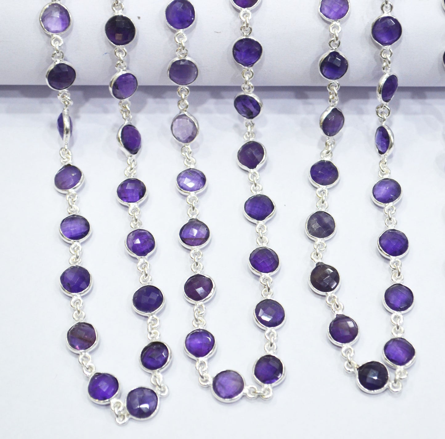 Amethyst Faceted Coin Shape Connector Chain , 8 mm , RB-6663