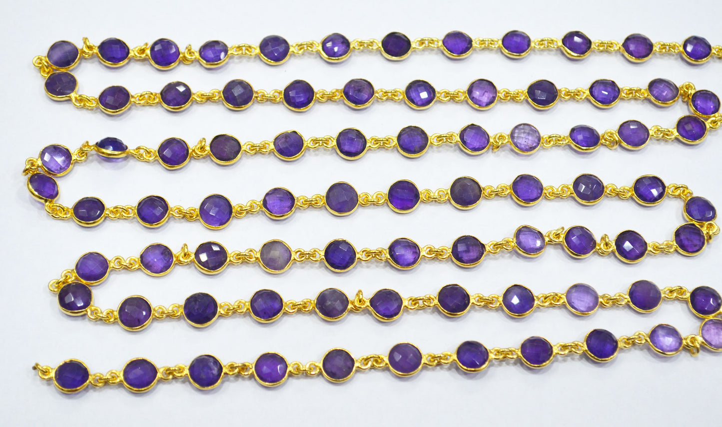 Amethyst Faceted Coin Shape Connector Chain , 8 mm , RB-6663
