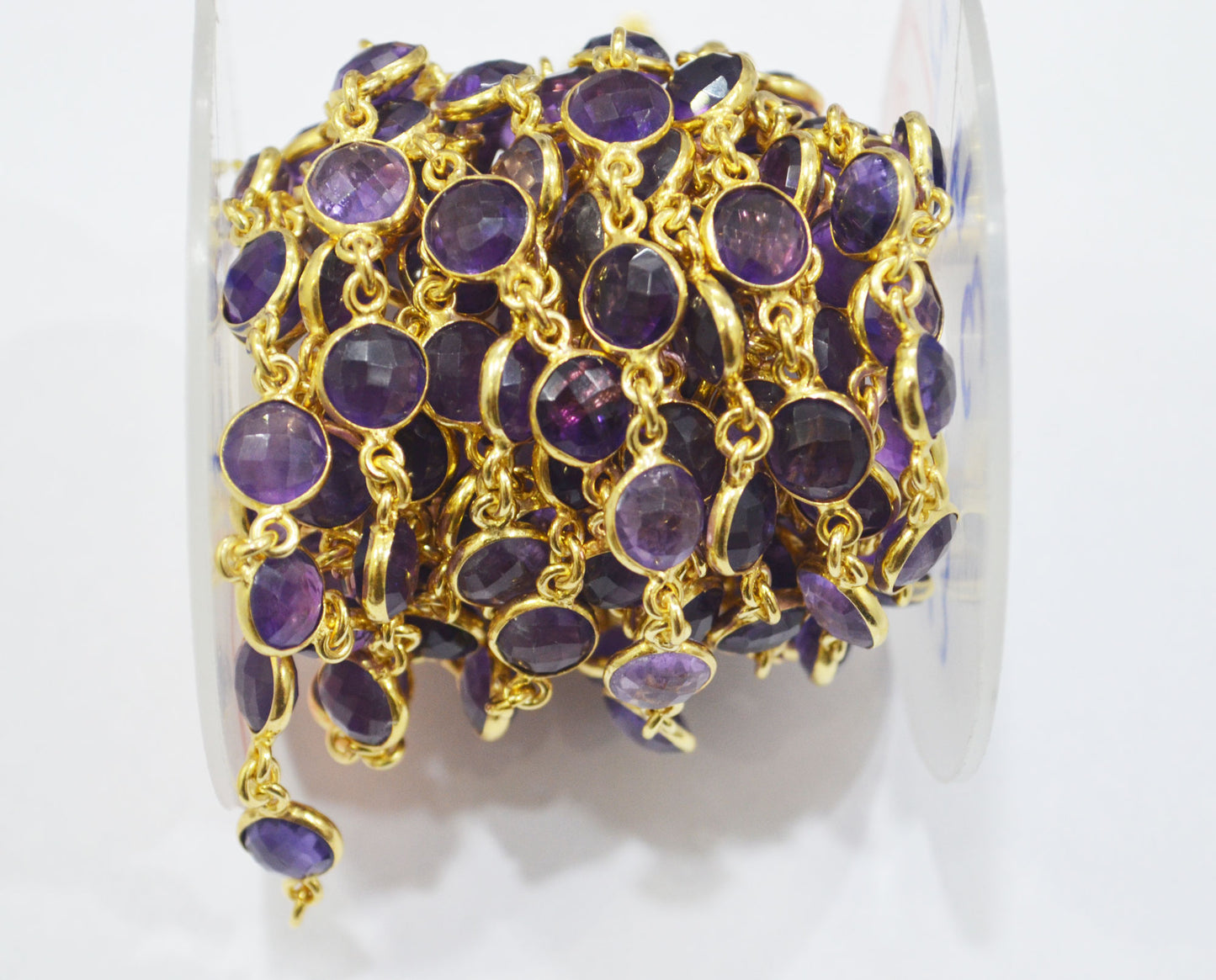 Amethyst Faceted Coin Shape Connector Chain , 8 mm , RB-6663