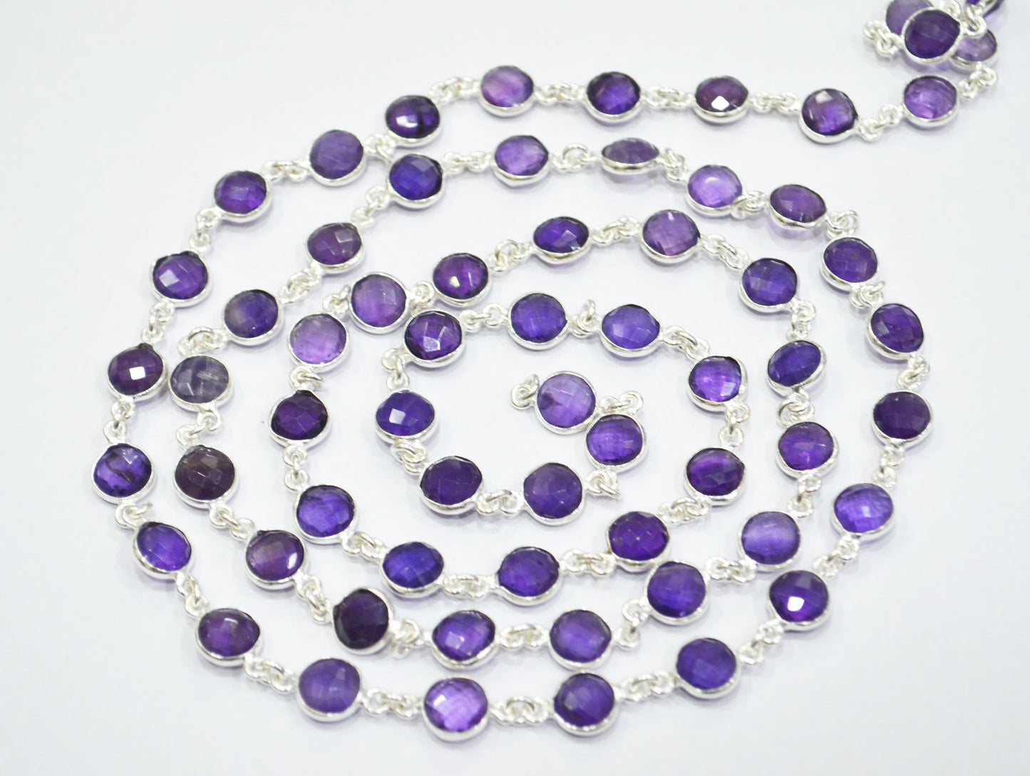 Amethyst Faceted Coin Shape Connector Chain , 8 mm , RB-6663