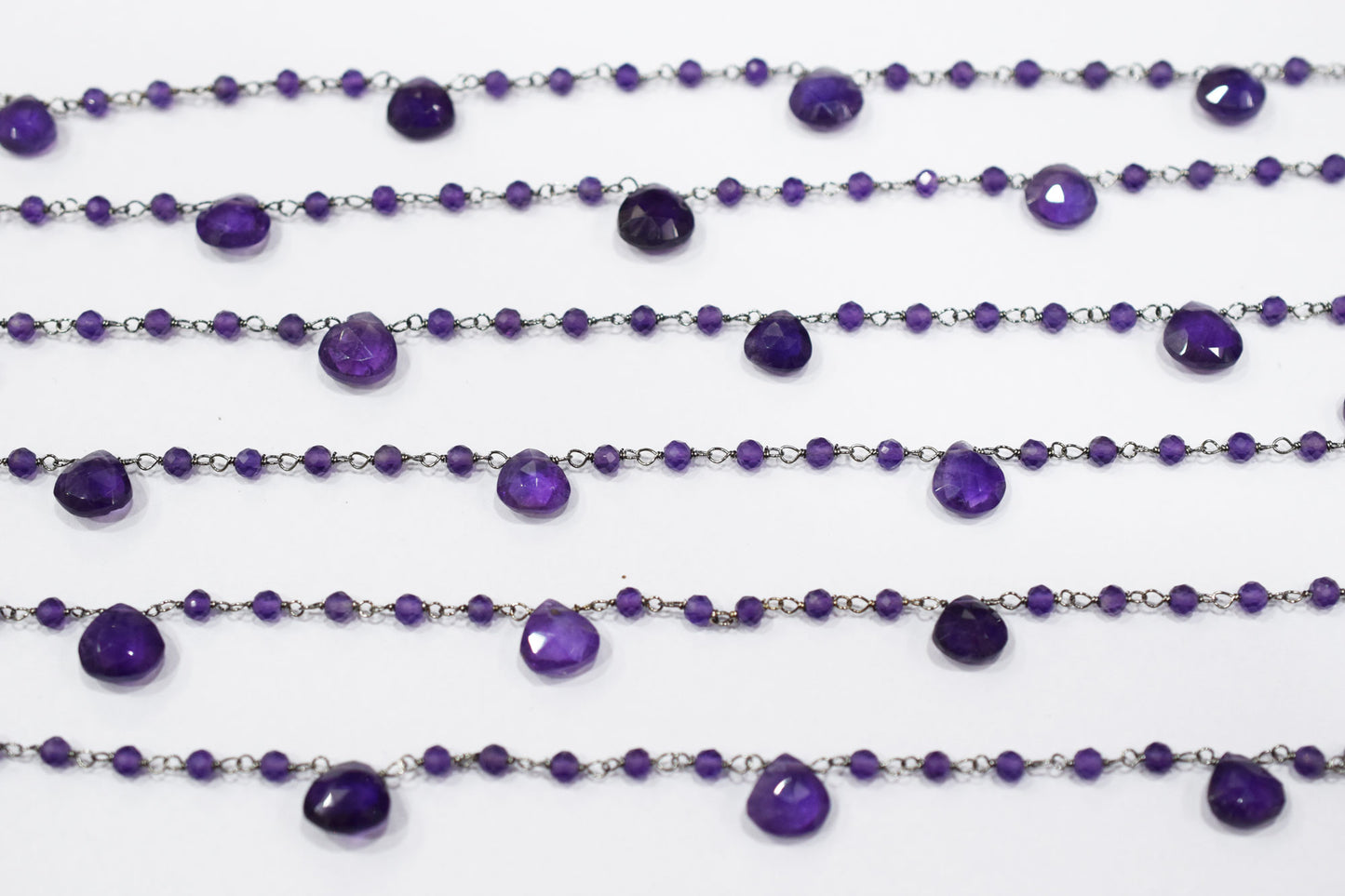 Amethyst Faceted Rondelle Shape Rosary Beaded Chain , Sold By Foot , 2.75 - 8 mm , RB-6665