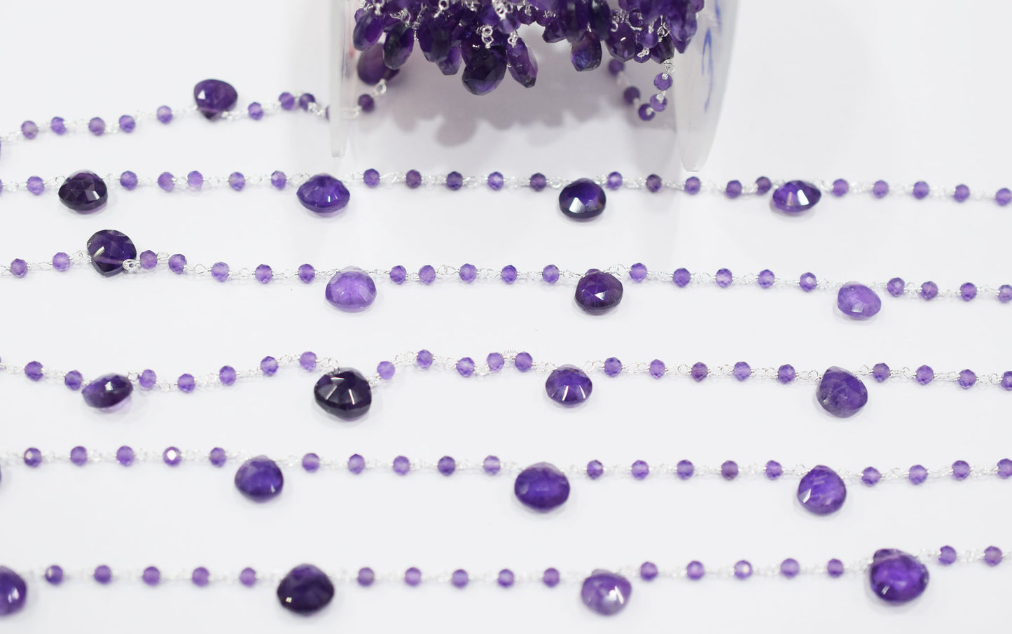 Amethyst Faceted Rondelle Shape Rosary Beaded Chain , Sold By Foot , 2.75 - 8 mm , RB-6665