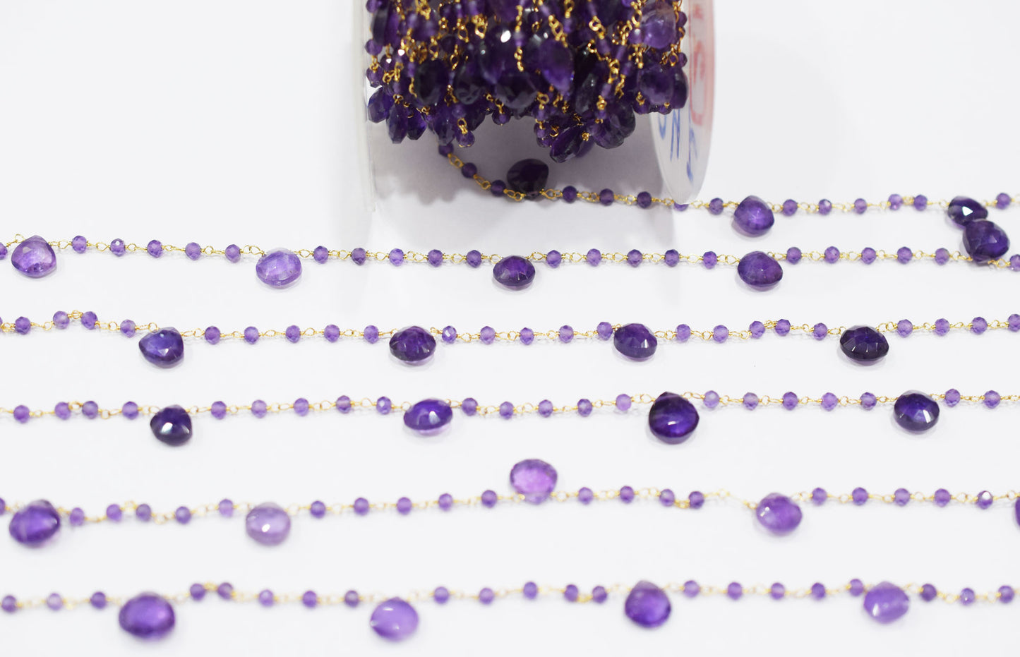 Amethyst Faceted Rondelle Shape Rosary Beaded Chain , Sold By Foot , 2.75 - 8 mm , RB-6665