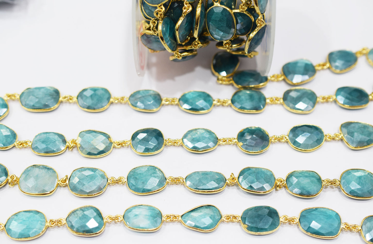 Ocean Green Slice Shape Connector Chain , 13x17 - 15x18 mm , RB-6666