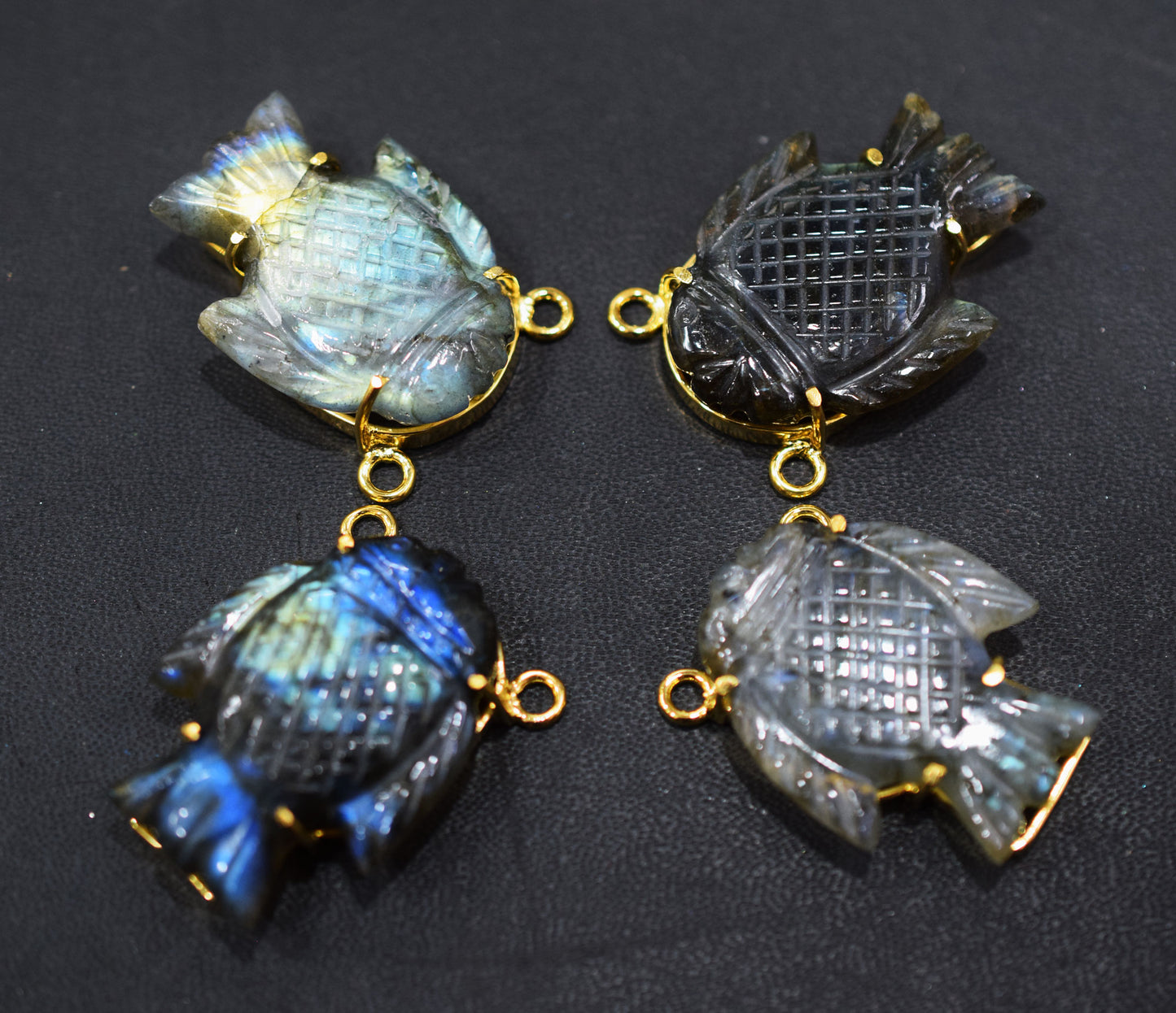 Flashy Labradorite Carved Fish Shape Connector , Sold By Piece , 3x2 cm , RB-6668