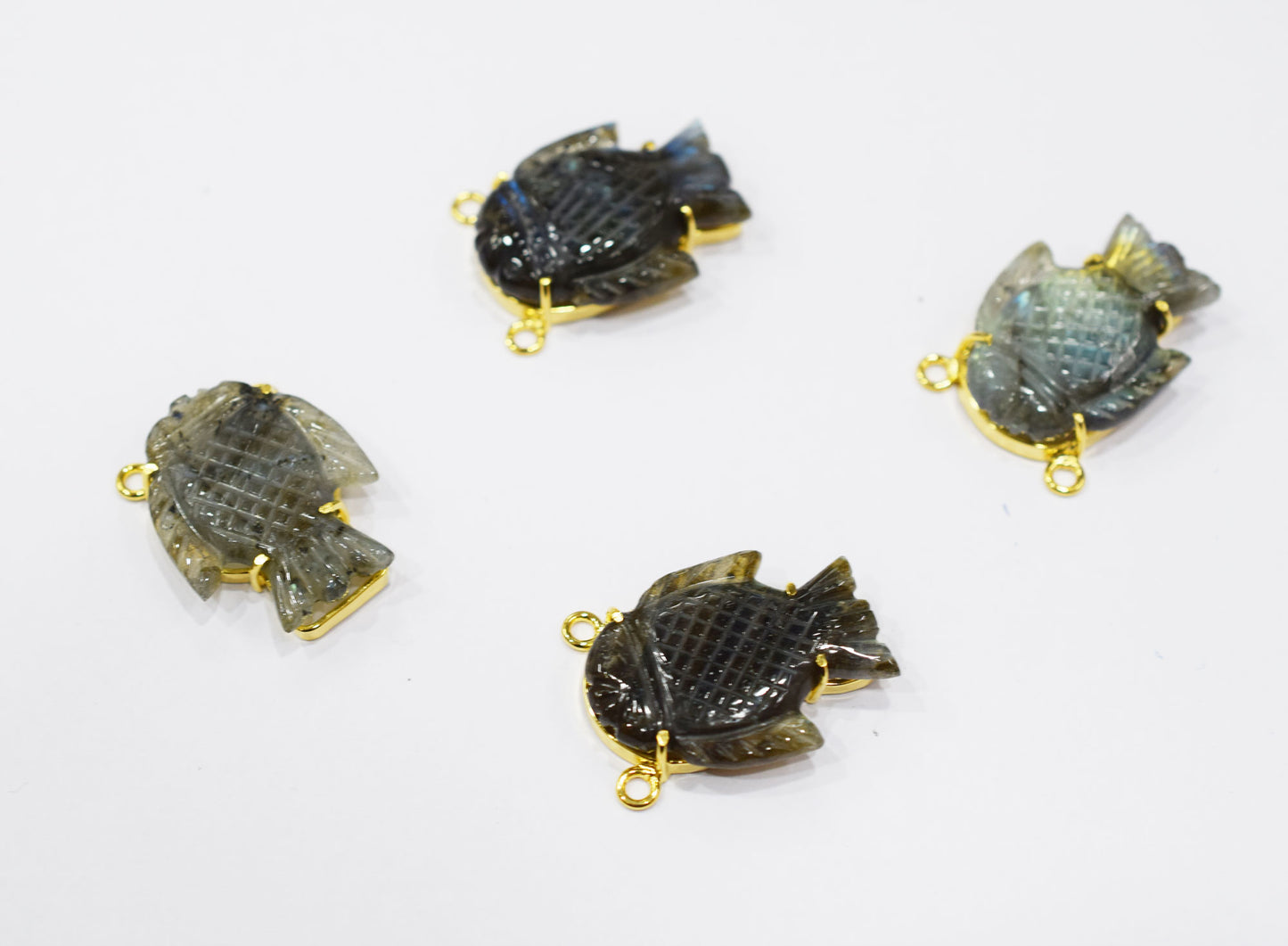 Flashy Labradorite Carved Fish Shape Connector , Sold By Piece , 3x2 cm , RB-6668