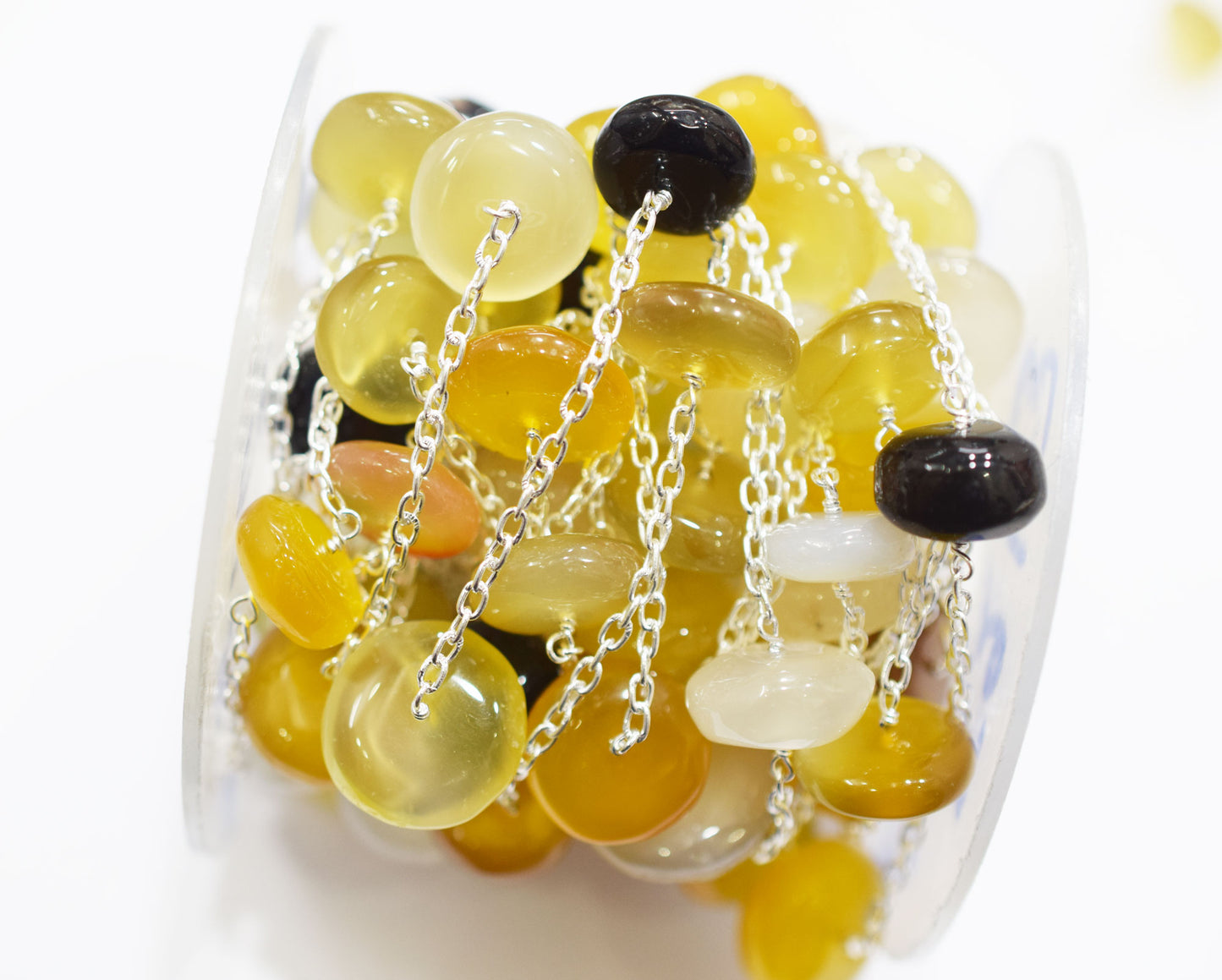 Multi Chalcedony Smooth Rondelle Shape Rosary Beaded Chain , Sold By Foot , 20 mm , RB-6670