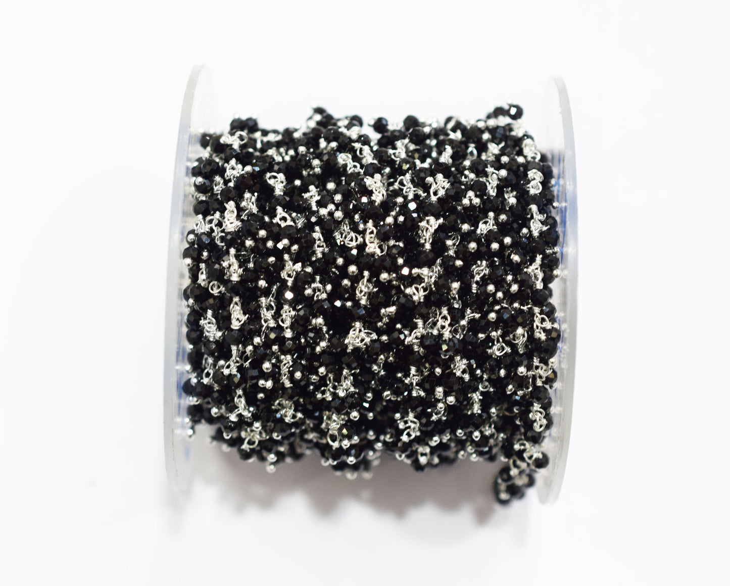 Sparkling Black Spinel Hydro Quartz Faceted Round Shape Dangling Chain , 3 mm , RB-6672