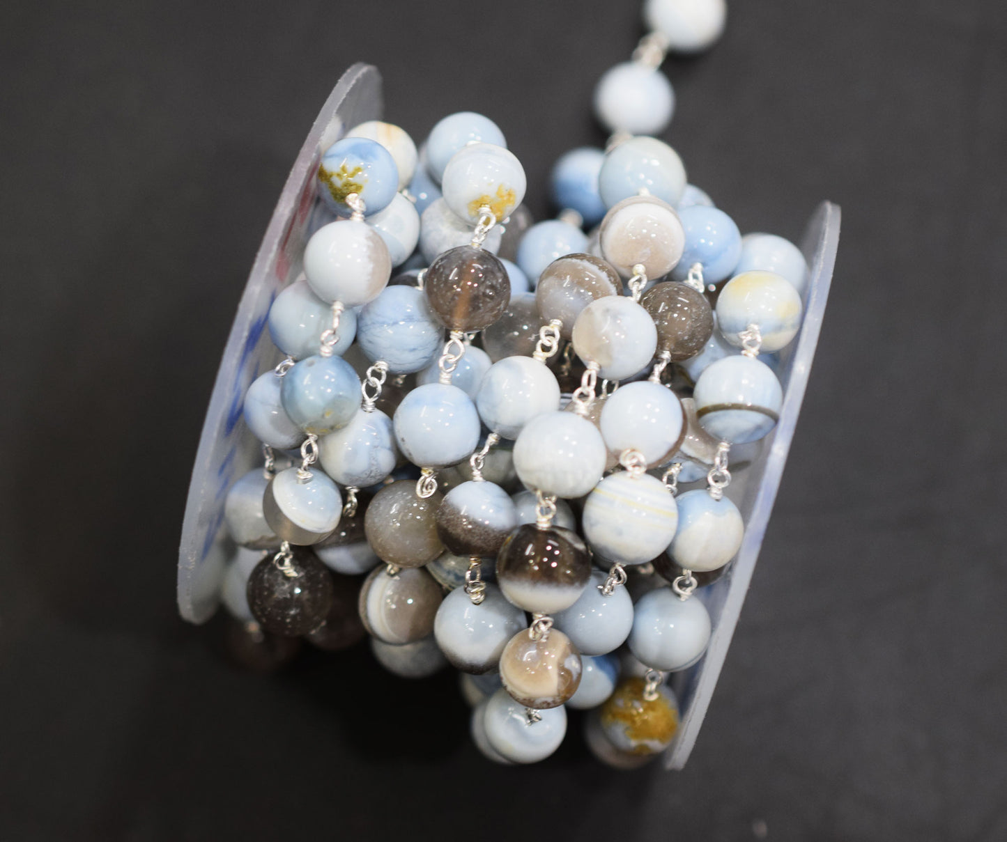 Boulder Lace Opal Smooth Round Shape Rosary Beaded Chain , 9 - 10 mm , RB-6673