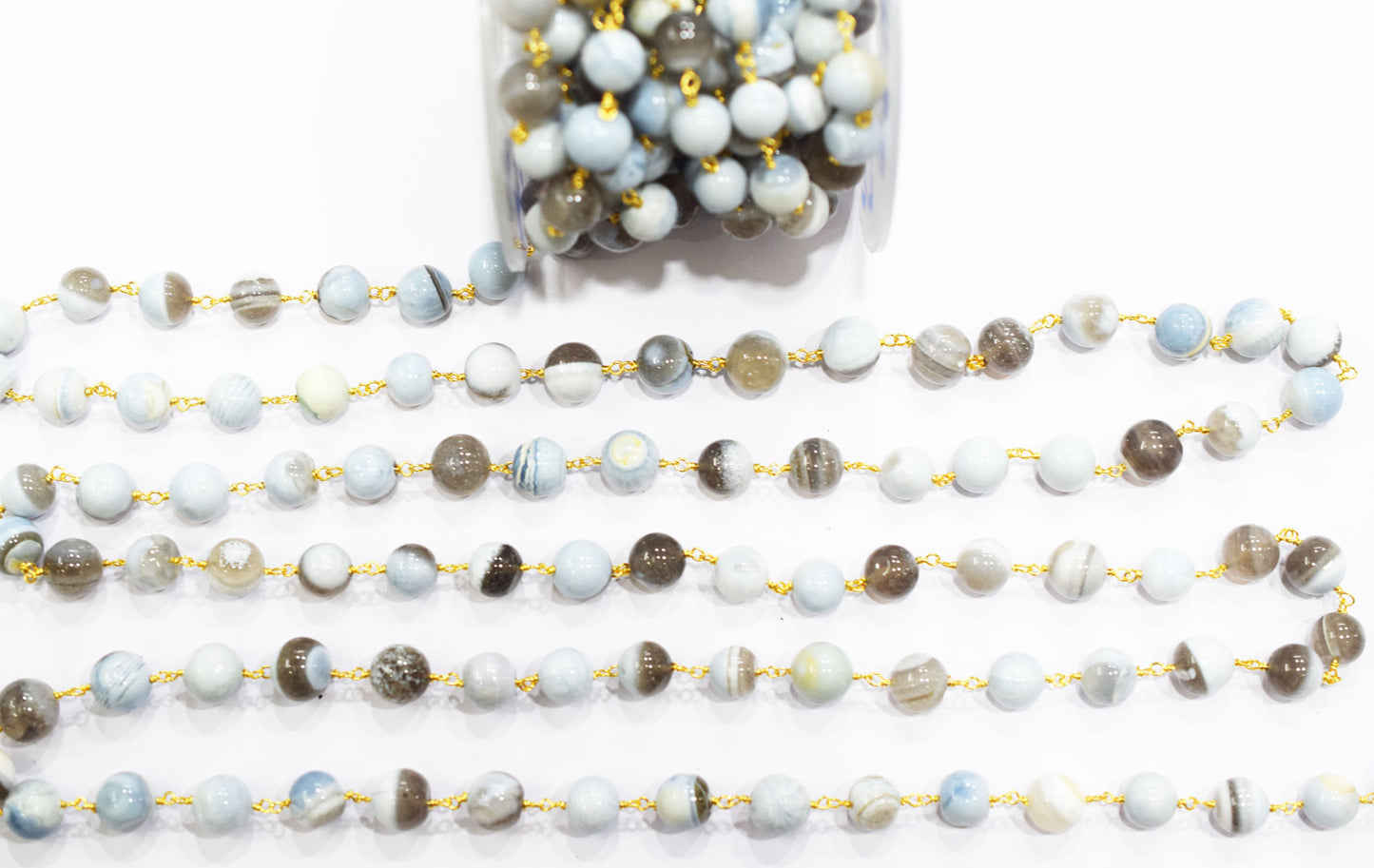 Boulder Lace Opal Smooth Round Shape Rosary Beaded Chain , 9 - 10 mm , RB-6673