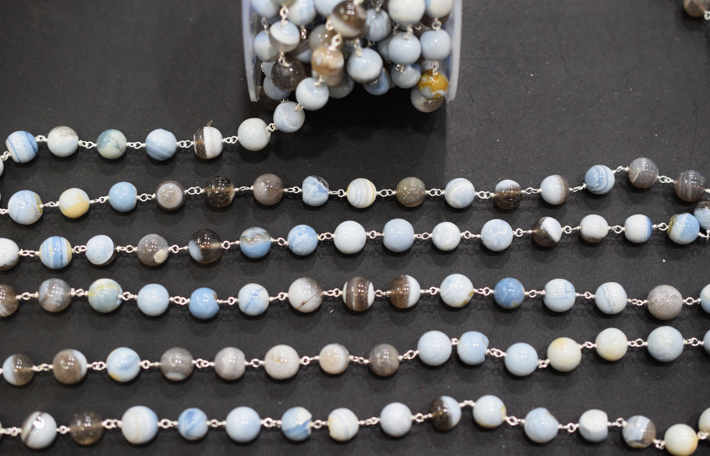 Boulder Lace Opal Smooth Round Shape Rosary Beaded Chain , 9 - 10 mm , RB-6673