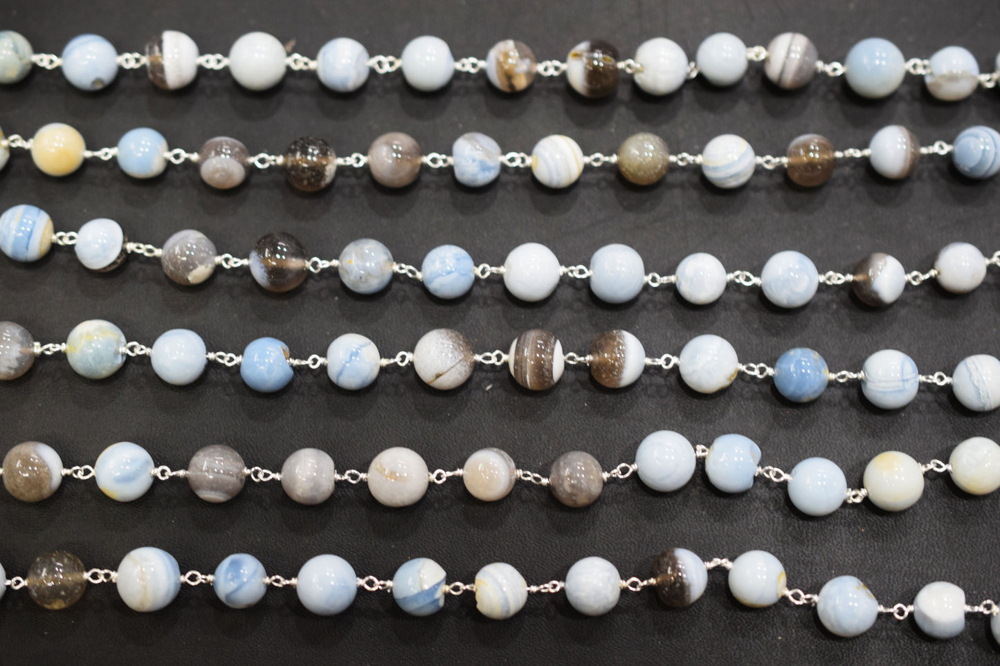 Boulder Lace Opal Smooth Round Shape Rosary Beaded Chain , 9 - 10 mm , RB-6673