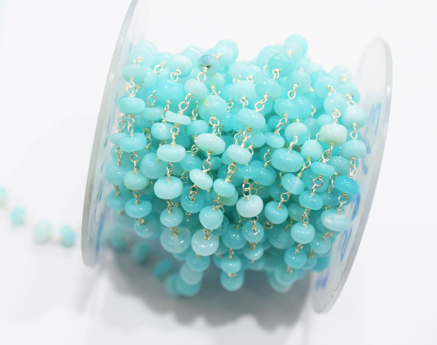 Peruvian Blue Opal Smooth Rondelle Shape Rosary Beaded Chain , 6 mm , RB-6674