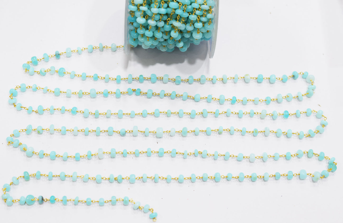 Peruvian Blue Opal Smooth Rondelle Shape Rosary Beaded Chain , 6 mm , RB-6674
