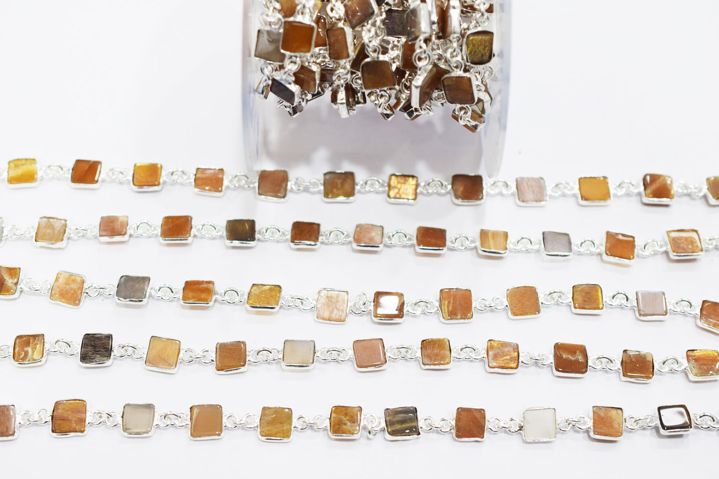 Golden Shine Moonstone Square Shape Smooth Connector Chain , 7 - 8 mm , RB-6676