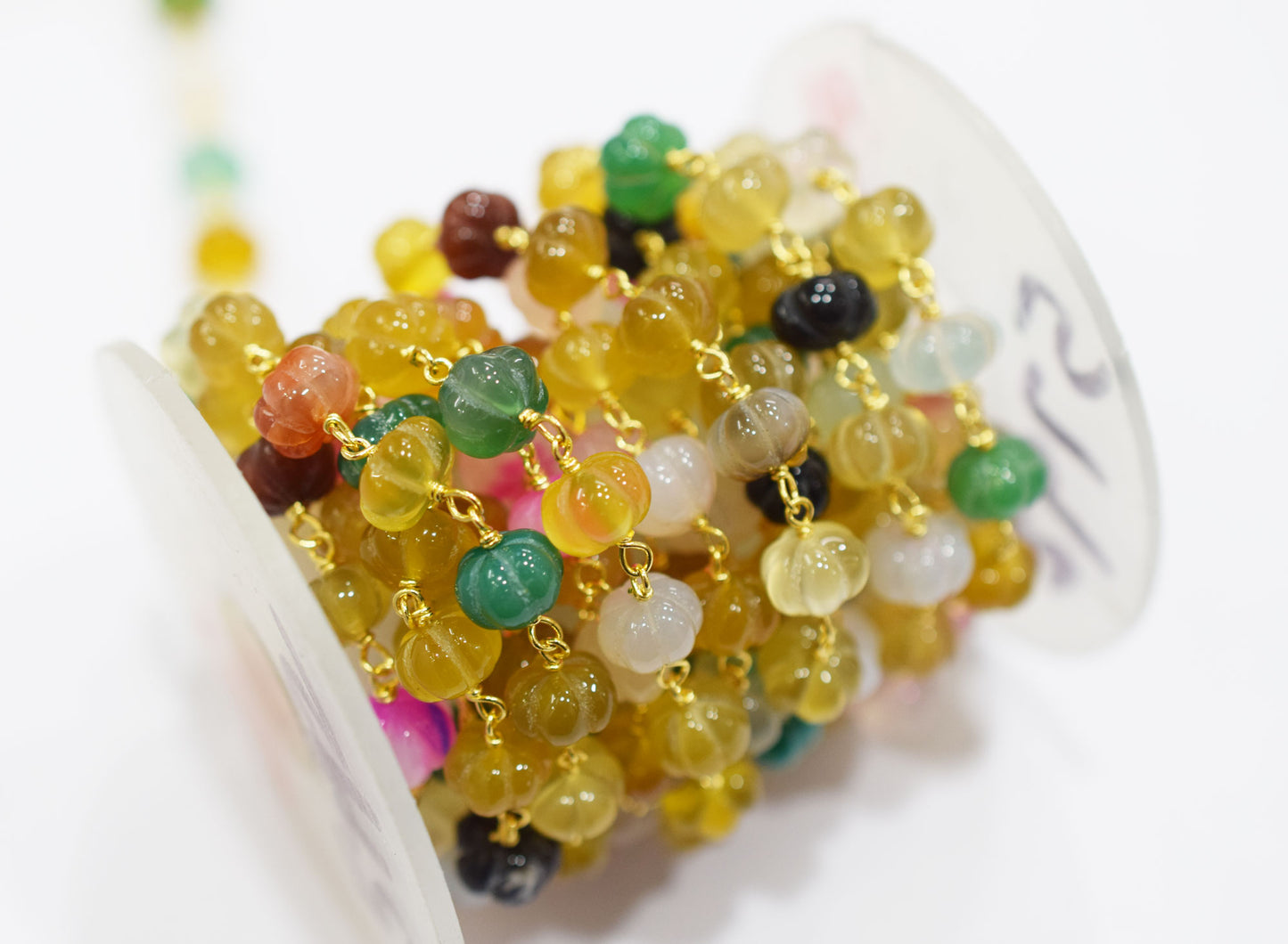 Tantalizing Multi Chalcedony Carved Melon Shape Rosary Beaded Chain , Sold By Foot , 8 mm , RB-6677