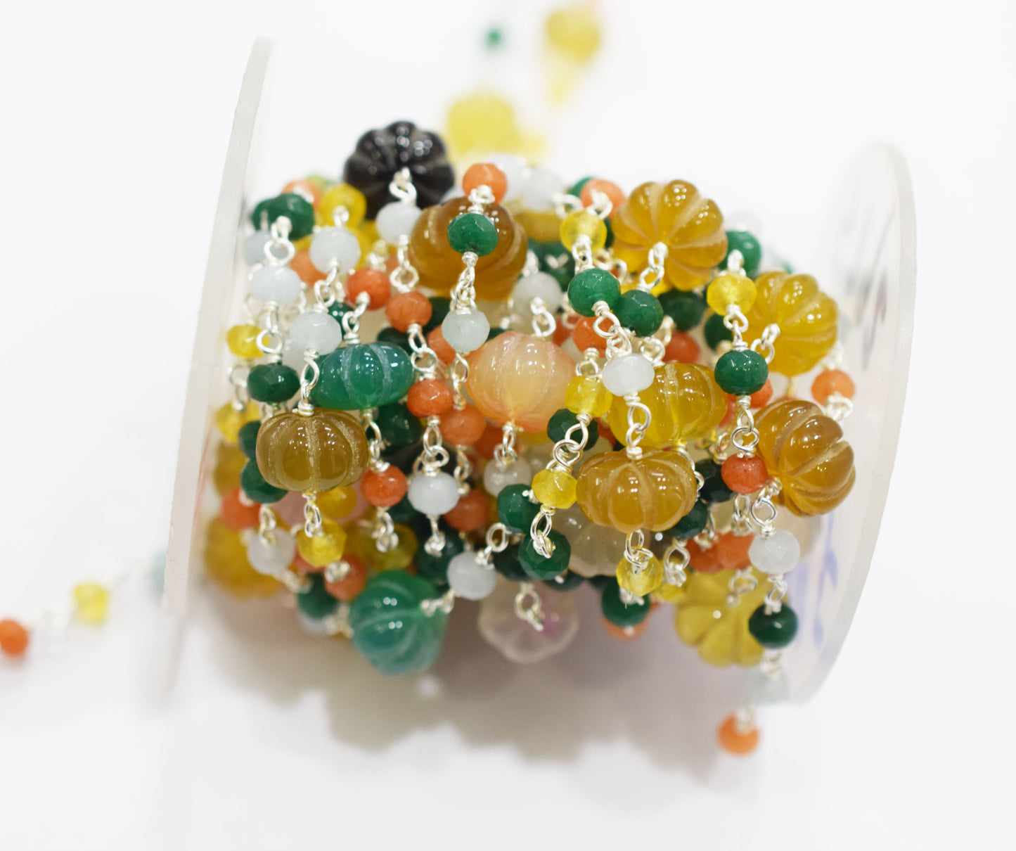 Outrageous Multi Chalcedony Carved Melon Shape Rosary Beaded Chain , Sold By Foot , 4.50 - 10 mm , RB-6678