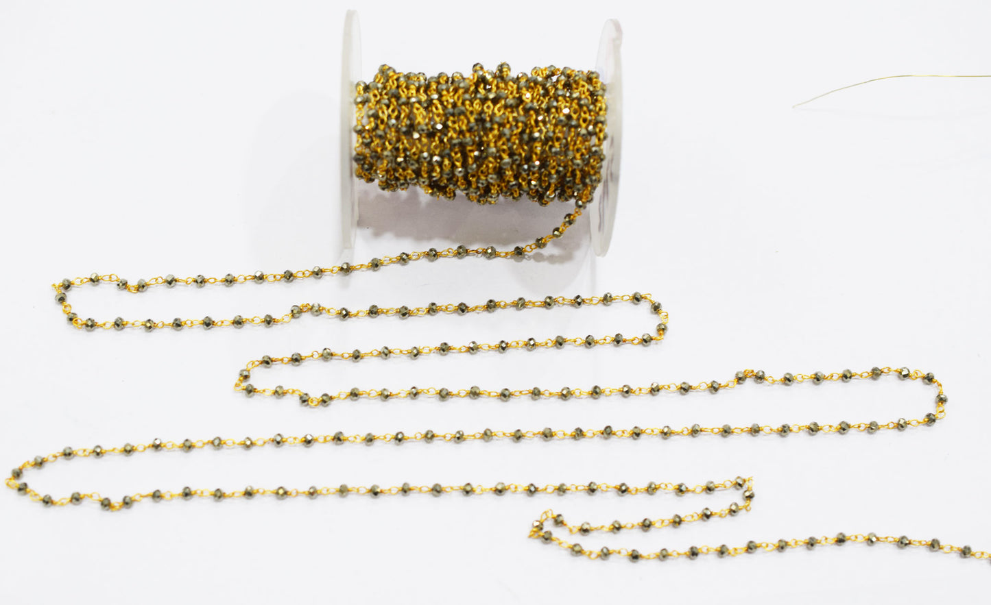 Elegant Black Pyrite Faceted Rondelle Rosary Beaded Chain , Black Pyrite Wire Wrapped Chain , 3 mm , RB-6679