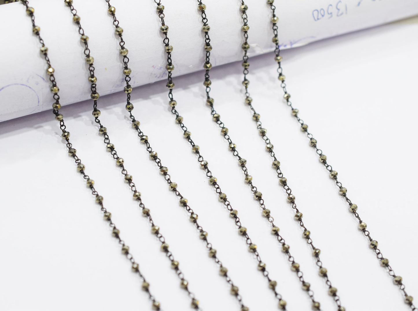 Elegant Black Pyrite Faceted Rondelle Rosary Beaded Chain , Black Pyrite Wire Wrapped Chain , 3 mm , RB-6679