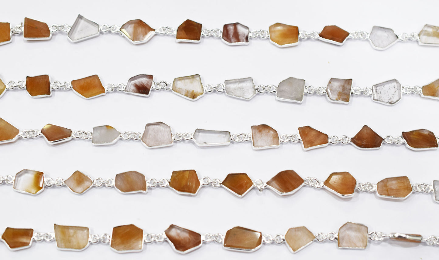 Camel Rutile Fancy Cut Shape Connector Chain , 7x9 - 13x15 mm , RB-6680