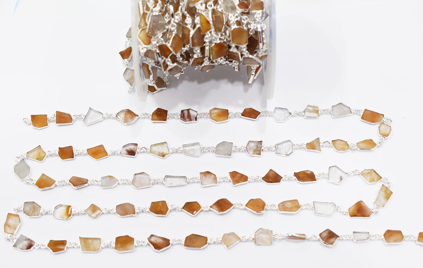 Camel Rutile Fancy Cut Shape Connector Chain , 7x9 - 13x15 mm , RB-6680