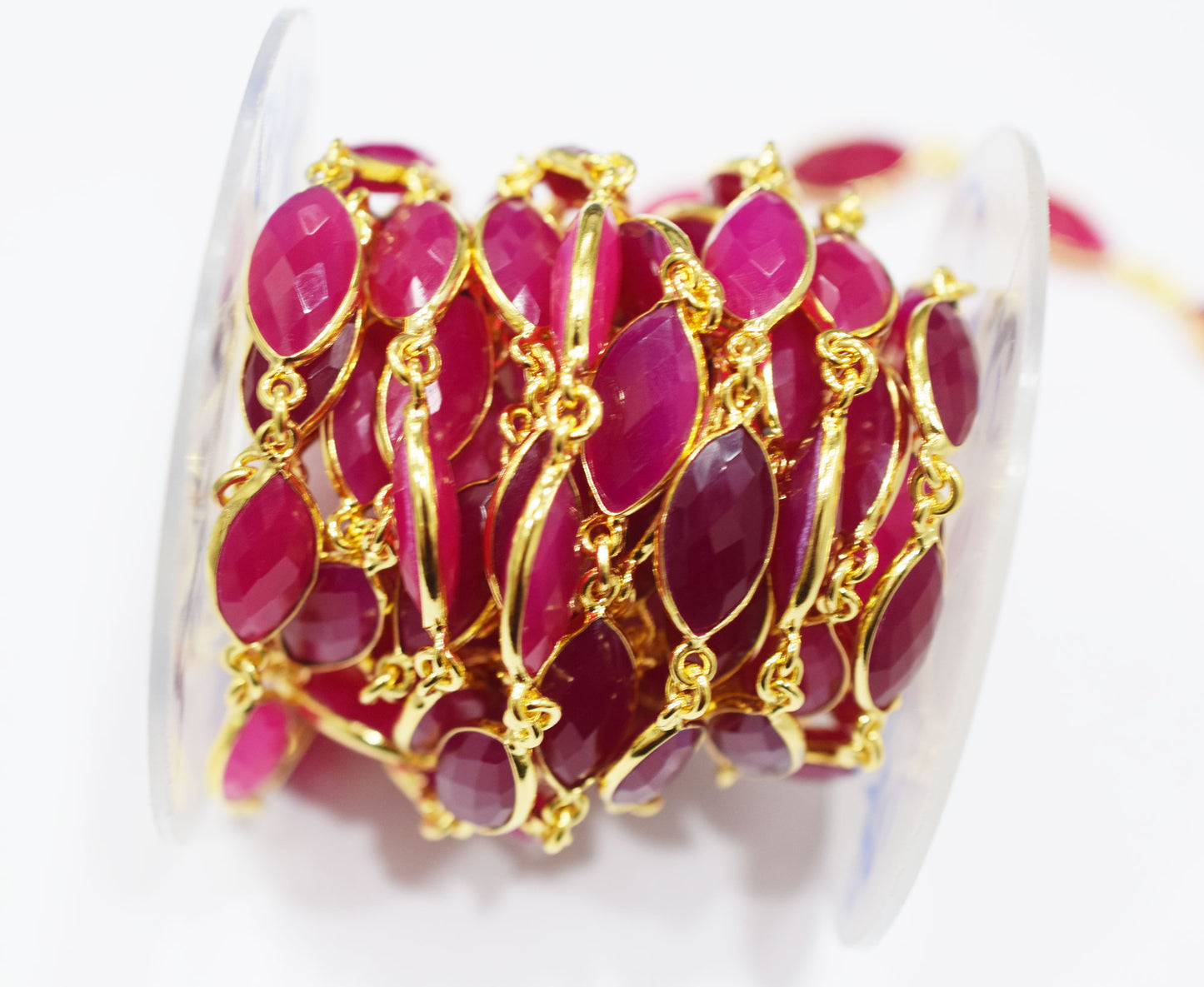 Hot Pink Chalcedony Faceted Marquise Shape Connector Chain , 9x17 mm , RB-6681
