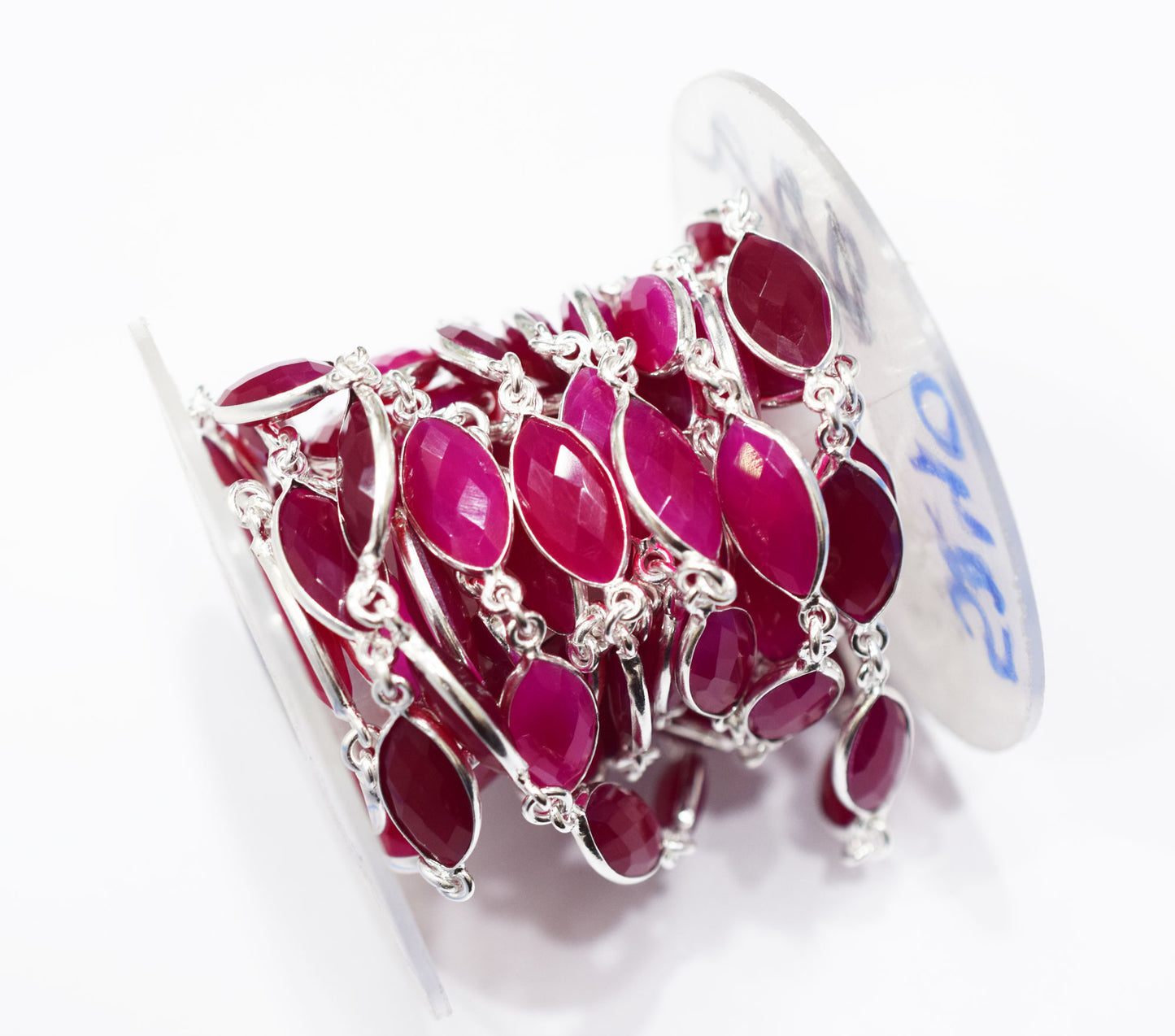 Hot Pink Chalcedony Faceted Marquise Shape Connector Chain , 9x17 mm , RB-6681
