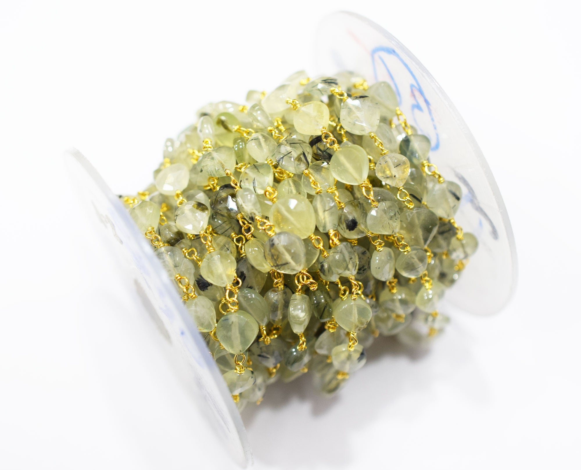 Prehnite Faceted Heart Shape Rosary Beaded Chain , 6x6 - 8x8 mm , RB-6682