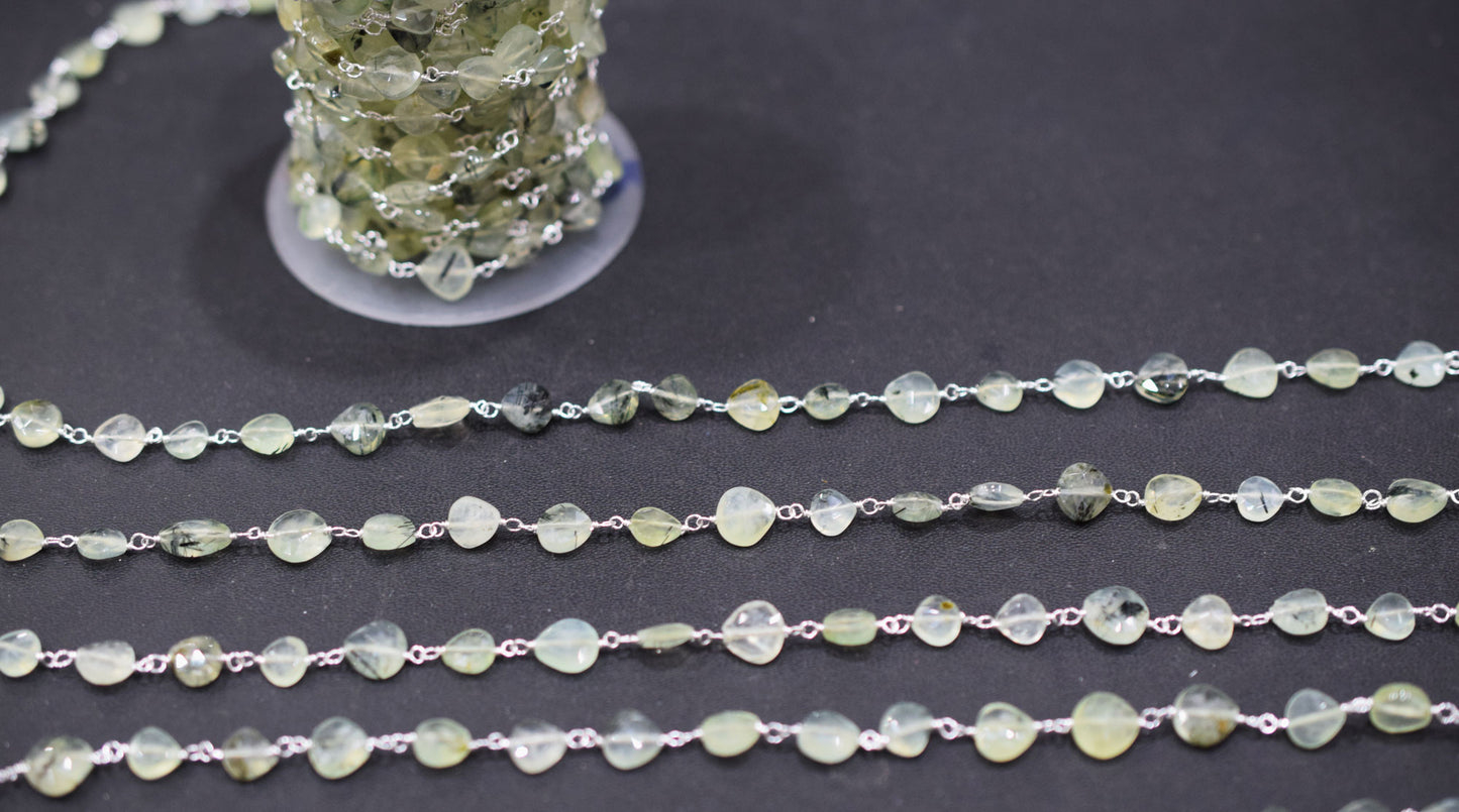 Prehnite Faceted Heart Shape Rosary Beaded Chain , 6x6 - 8x8 mm , RB-6682