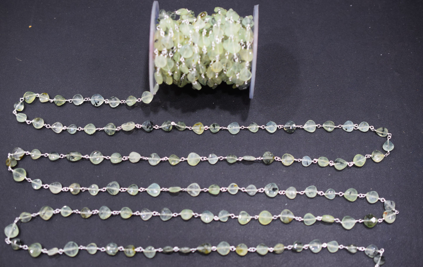 Prehnite Faceted Heart Shape Rosary Beaded Chain , 6x6 - 8x8 mm , RB-6682