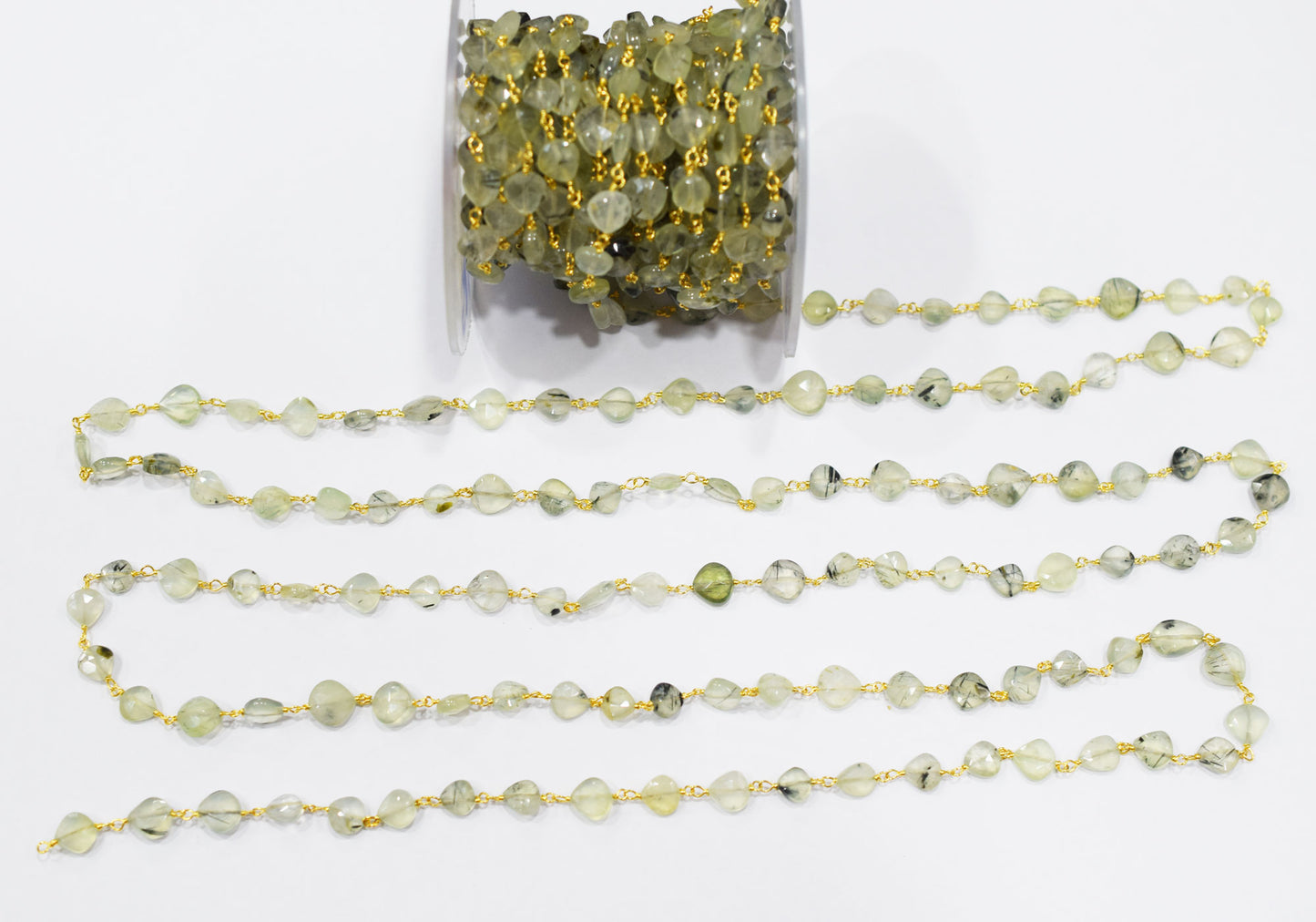 Prehnite Faceted Heart Shape Rosary Beaded Chain , 6x6 - 8x8 mm , RB-6682