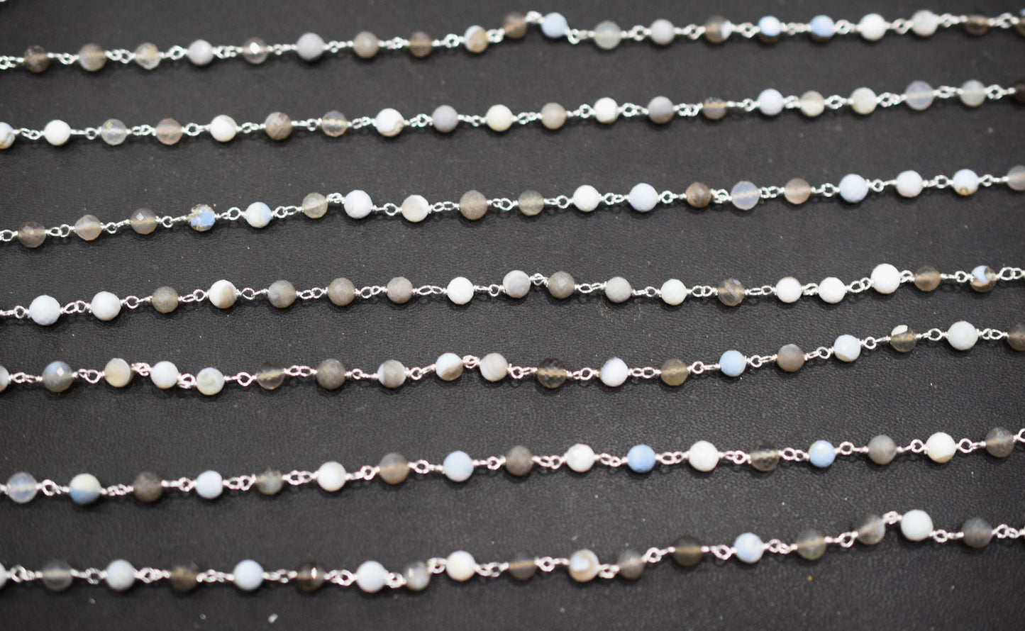 Boulder Opal Faceted Round Shape Rosary Beaded Chain , 5 mm , RB-6683