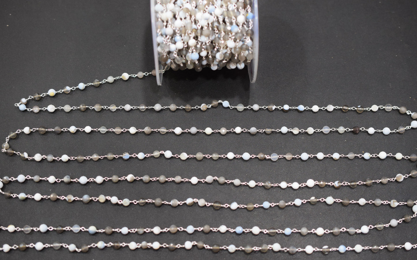 Boulder Opal Faceted Round Shape Rosary Beaded Chain , 5 mm , RB-6683