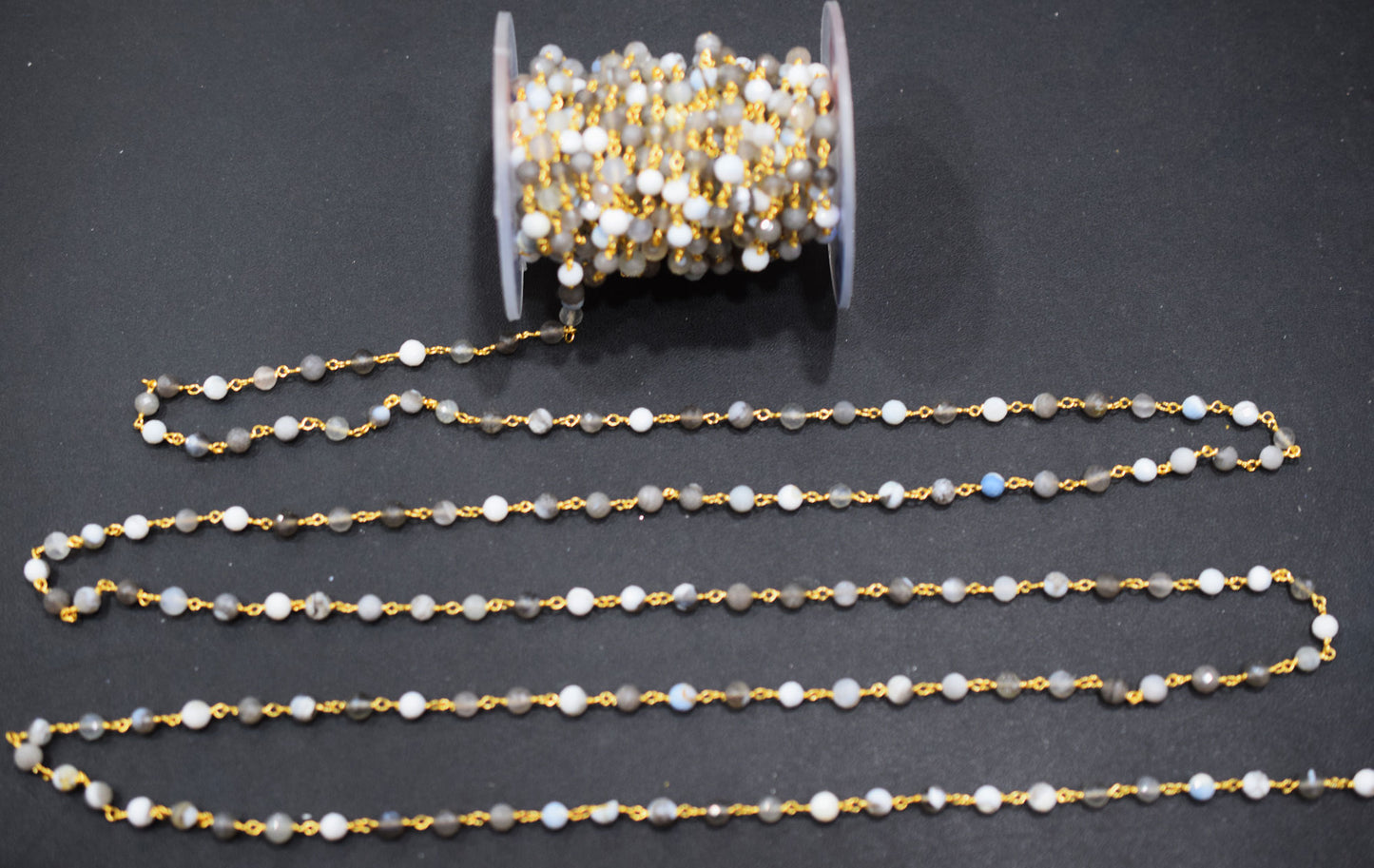 Boulder Opal Faceted Round Shape Rosary Beaded Chain , 5 mm , RB-6683