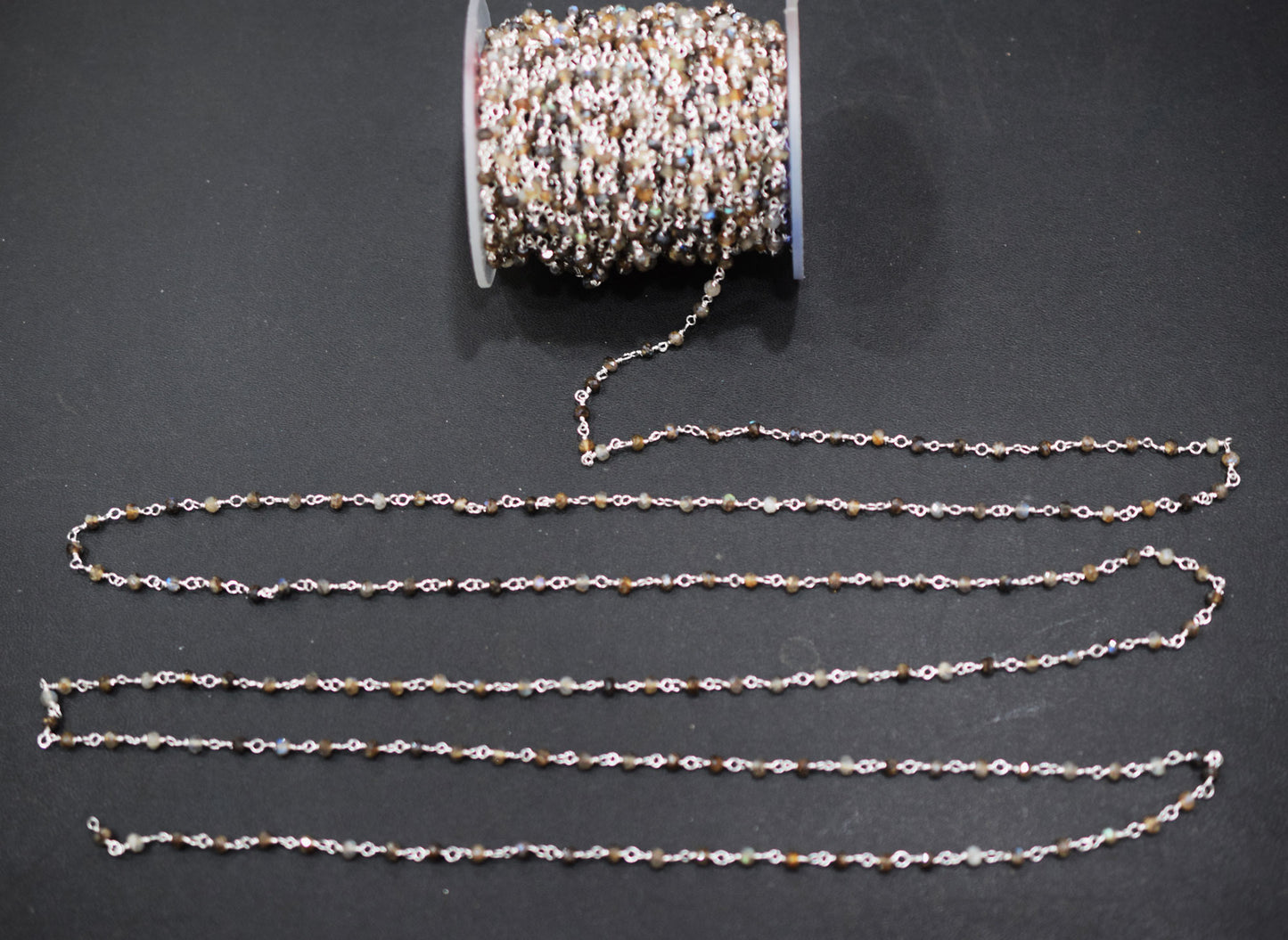 Chocolate Labradorite Faceted Rondelle Shape Rosary Beaded Chain , 3 mm , RB-6684