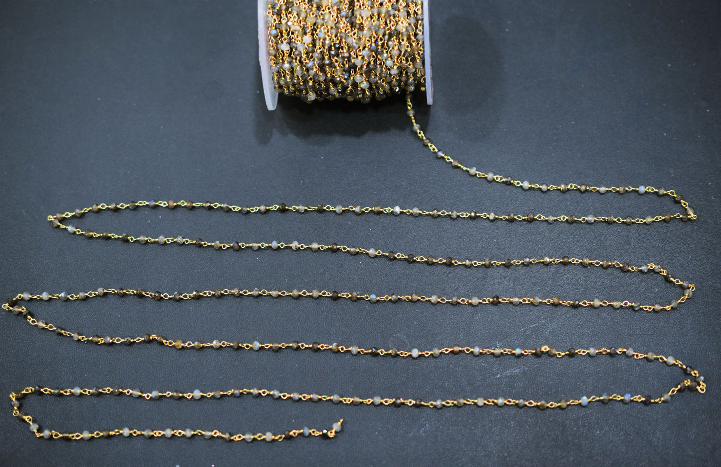 Chocolate Labradorite Faceted Rondelle Shape Rosary Beaded Chain , 3 mm , RB-6684