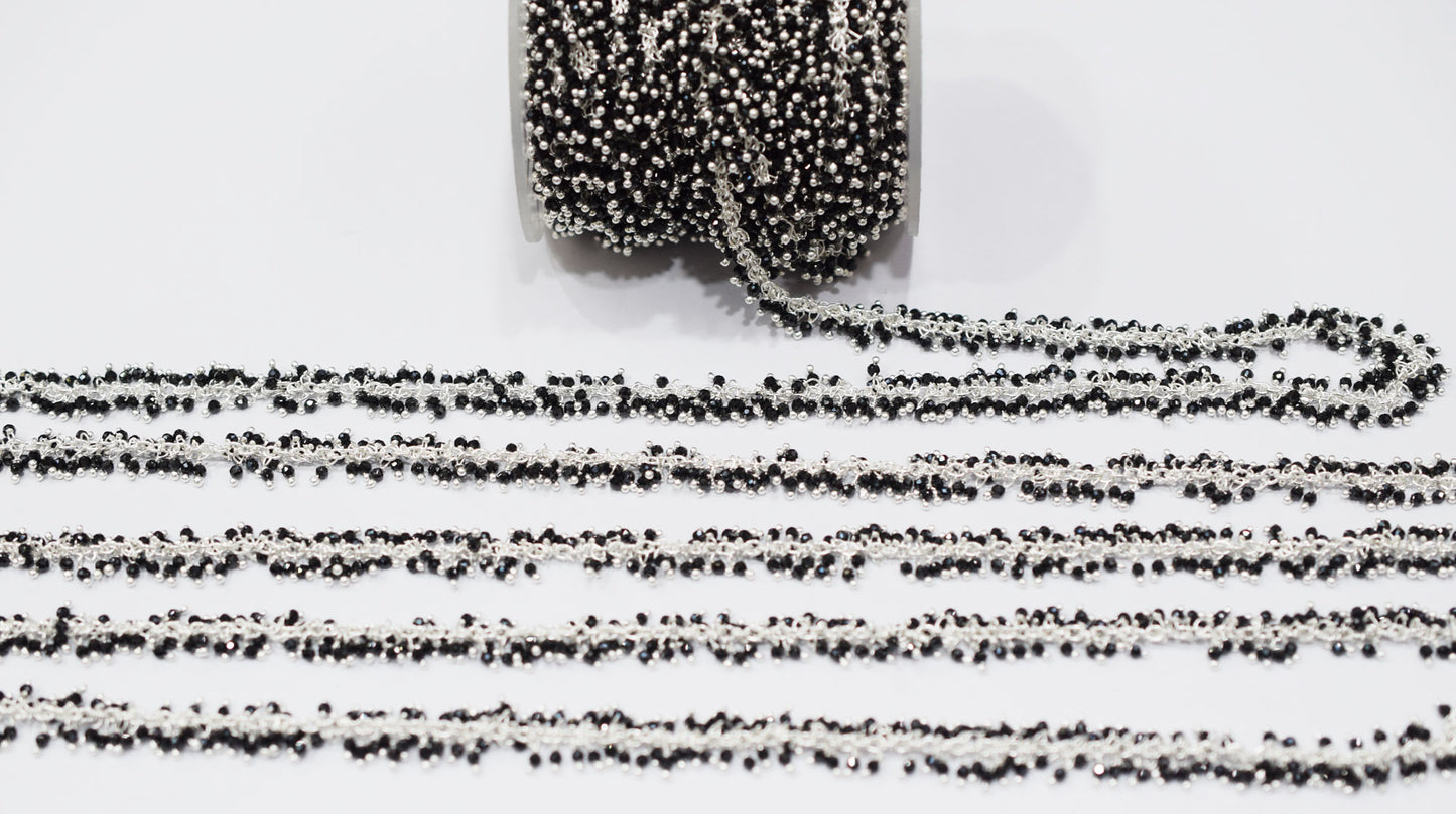 Natural Black Spinel Faceted Round Shape Dangling Chain , 3 mm , RB-6685