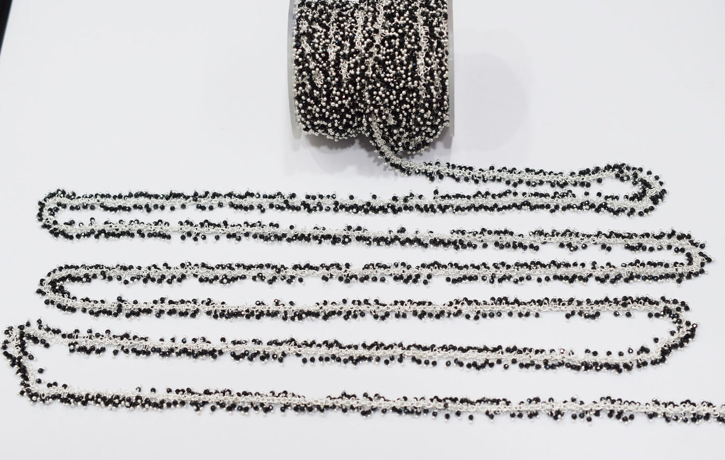 Natural Black Spinel Faceted Round Shape Dangling Chain , 3 mm , RB-6685