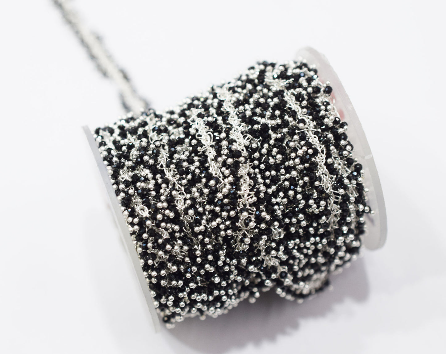 Natural Black Spinel Faceted Round Shape Dangling Chain , 3 mm , RB-6685