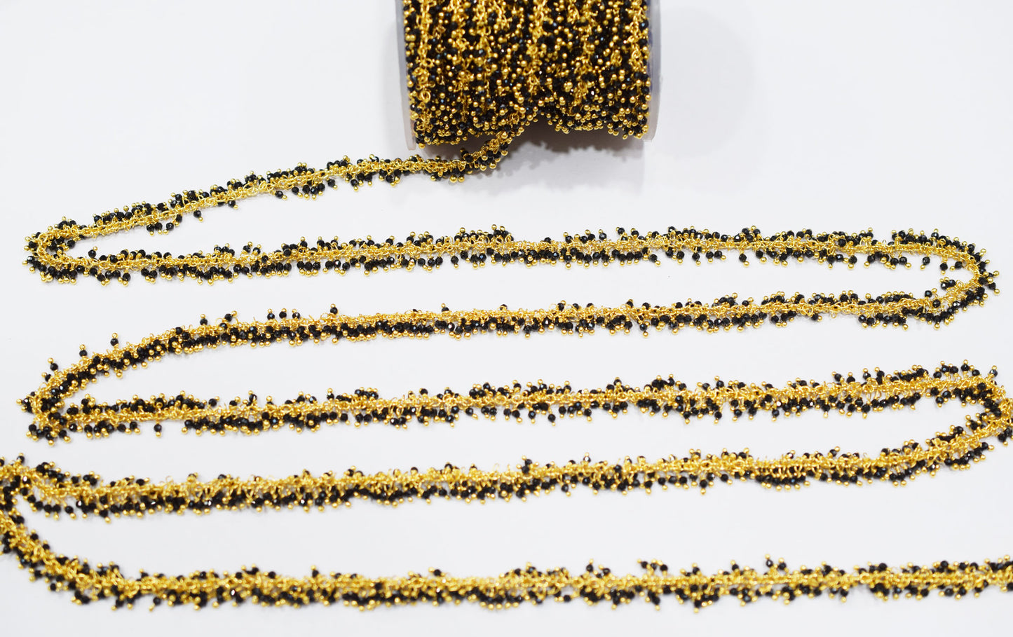 Natural Black Spinel Faceted Round Shape Dangling Chain , 3 mm , RB-6685