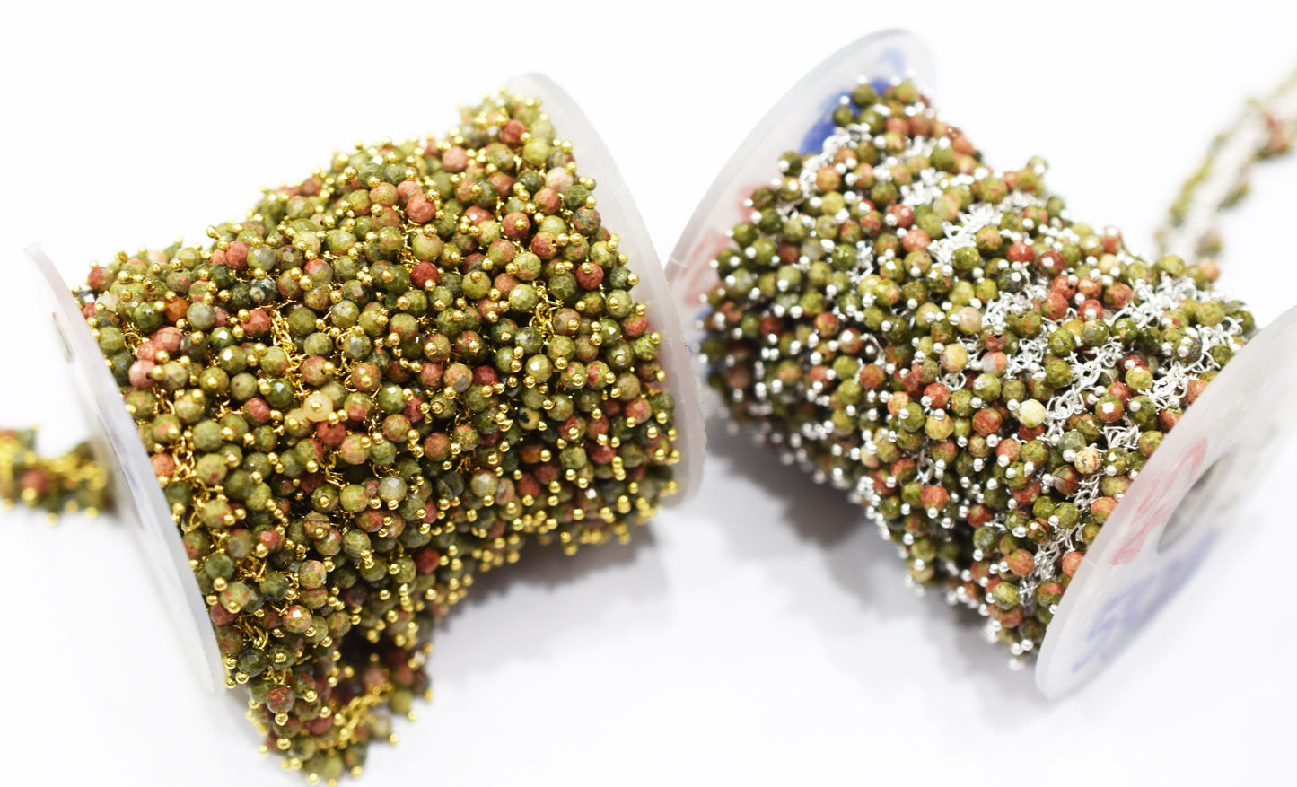 Unakite Faceted Round Shape Dangling Chain , 3 mm , RB-6686