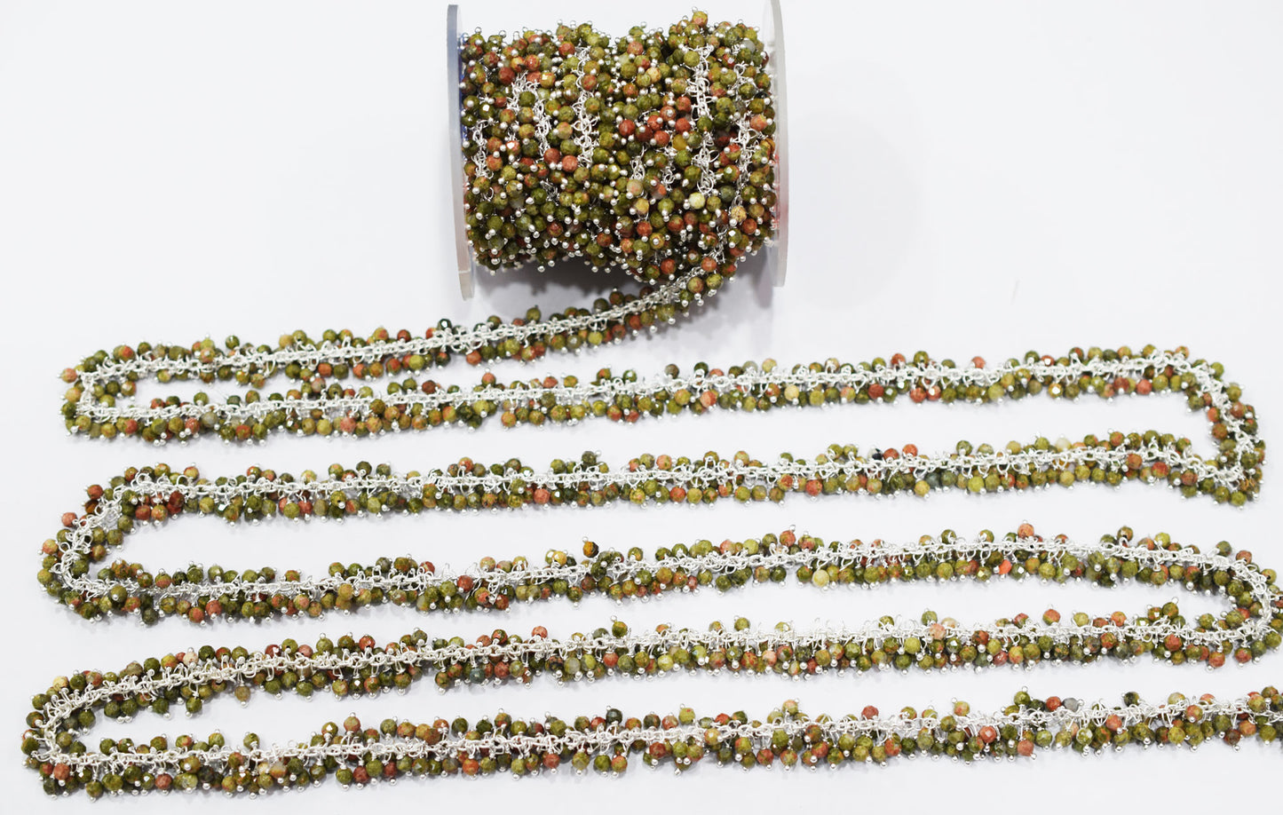 Unakite Faceted Round Shape Dangling Chain , 3 mm , RB-6686