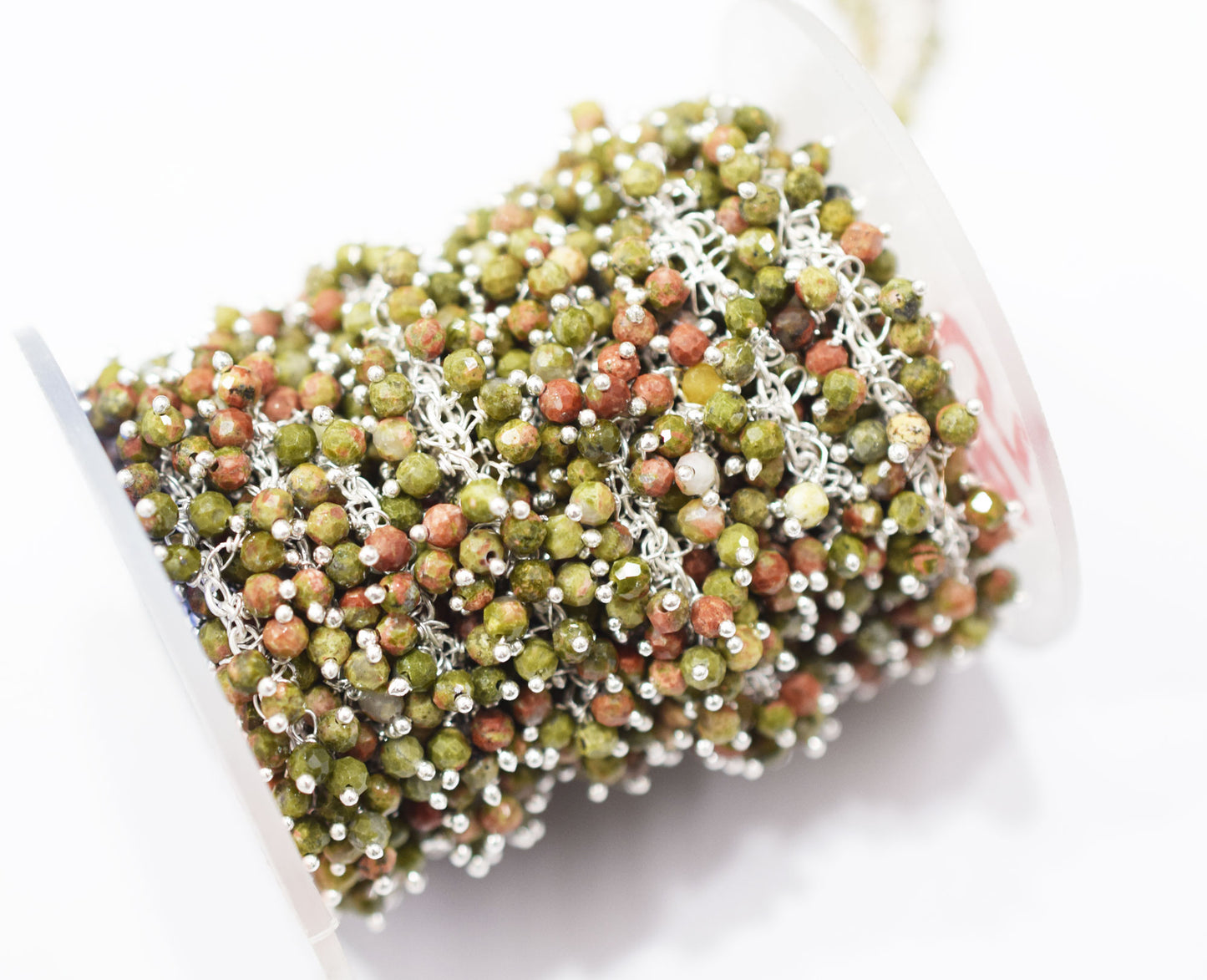 Unakite Faceted Round Shape Dangling Chain , 3 mm , RB-6686