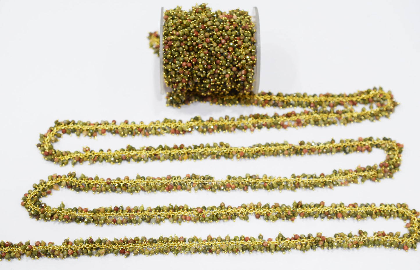Unakite Faceted Round Shape Dangling Chain , 3 mm , RB-6686
