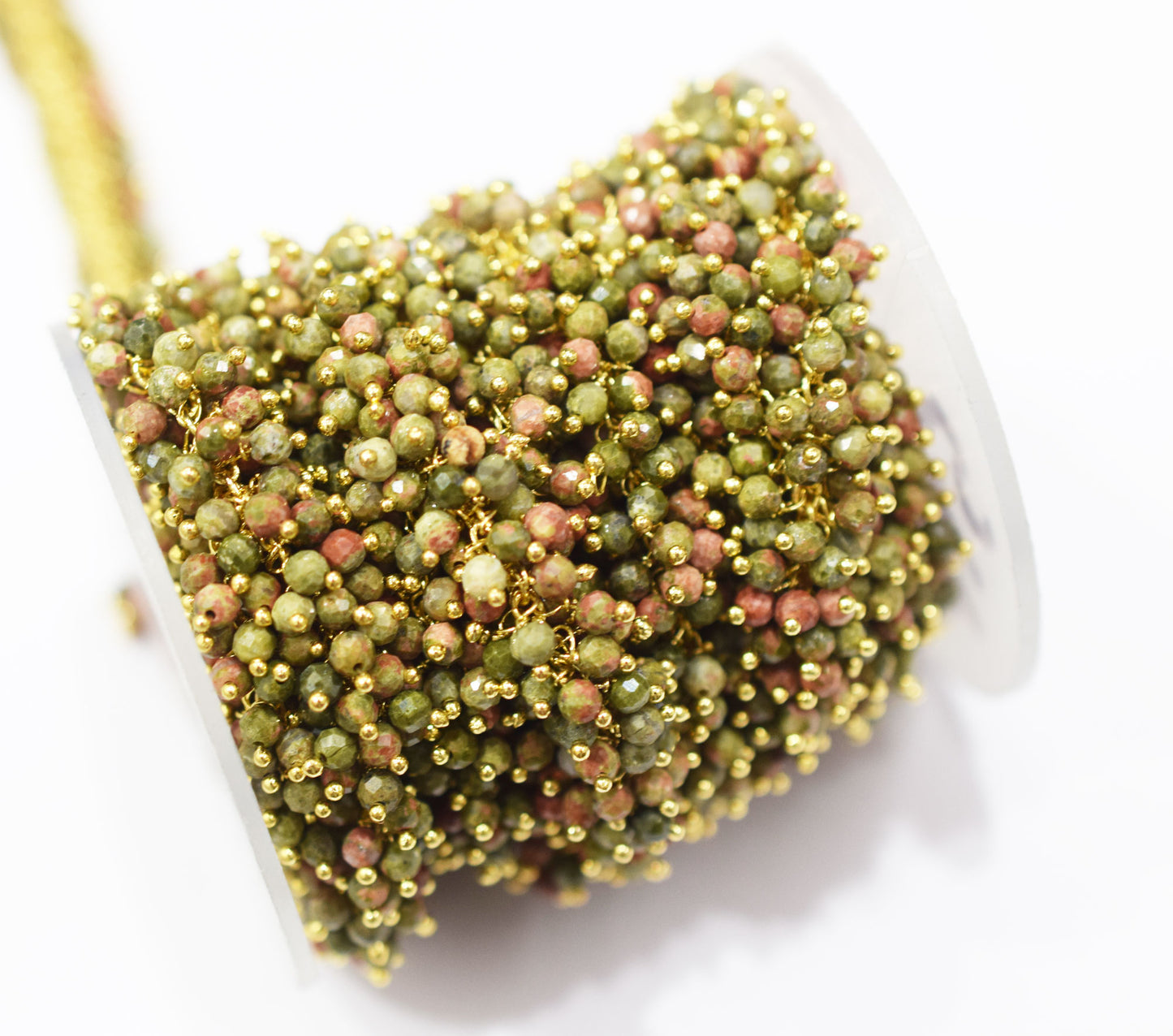 Unakite Faceted Round Shape Dangling Chain , 3 mm , RB-6686