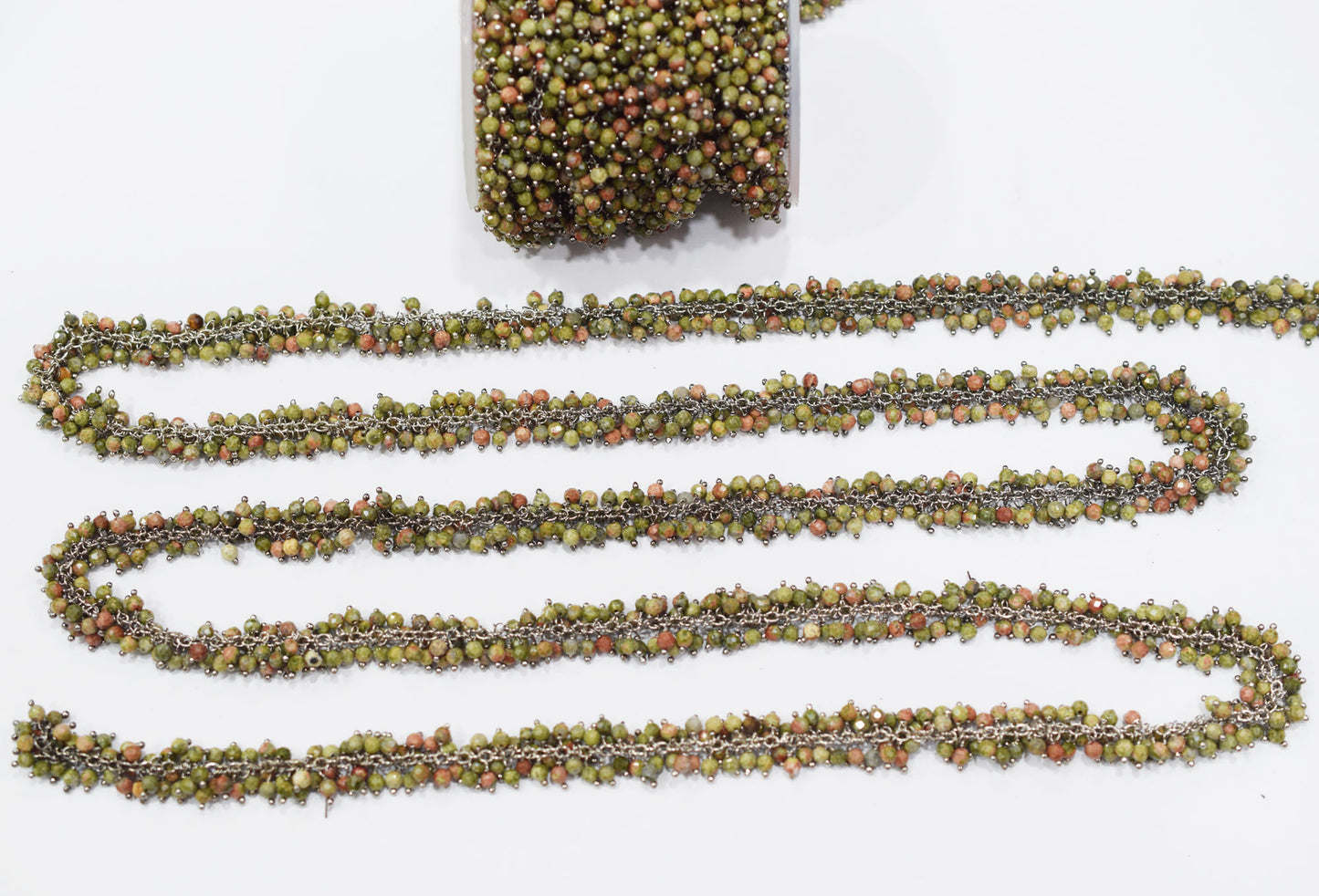 Unakite Faceted Round Shape Dangling Chain , 3 mm , RB-6686