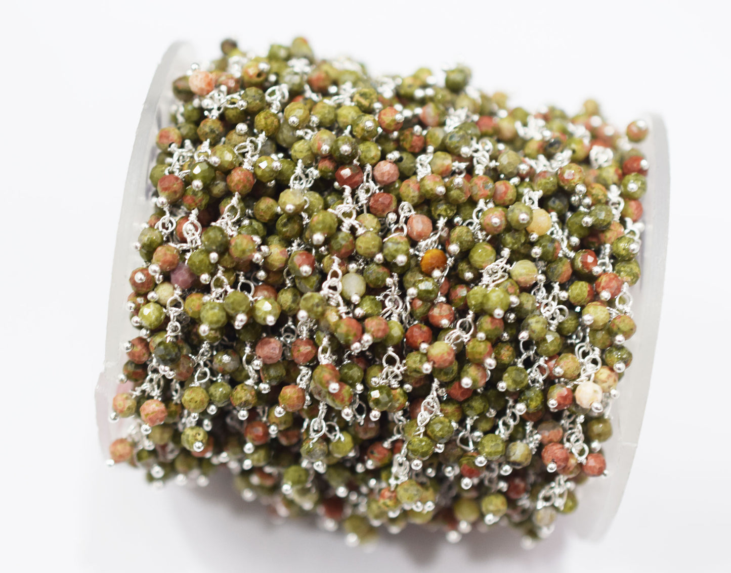 Unakite Faceted Round Shape Angoori Cluster Chain , 3 mm , RB-6687