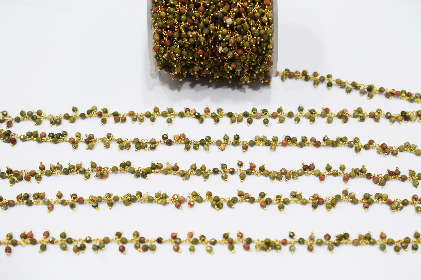 Unakite Faceted Round Shape Angoori Cluster Chain , 3 mm , RB-6687