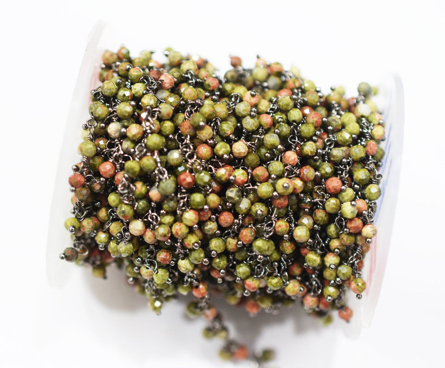 Unakite Faceted Round Shape Angoori Cluster Chain , 3 mm , RB-6687